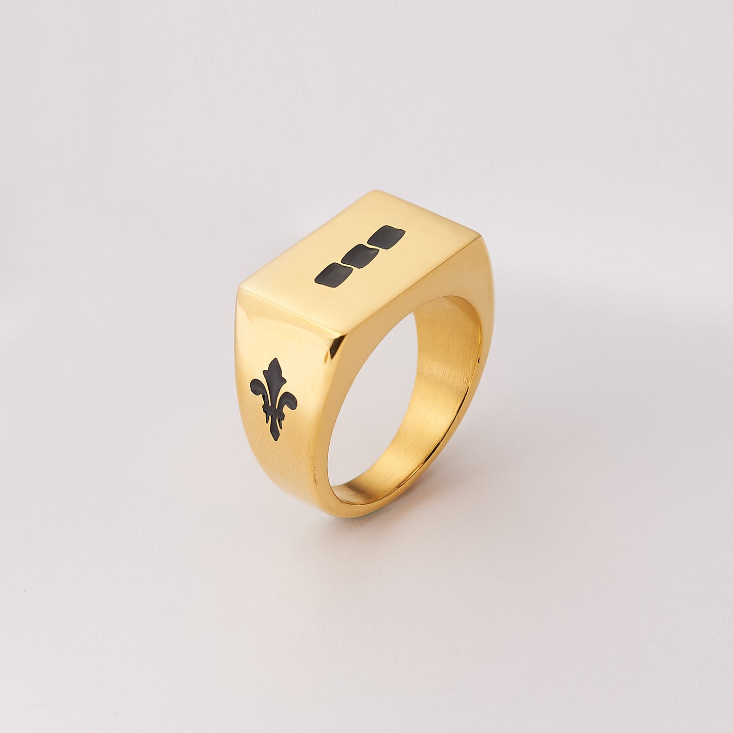 Stainless Steel Fleur De Lis Needle Stripe Pattern Biker Style Ring