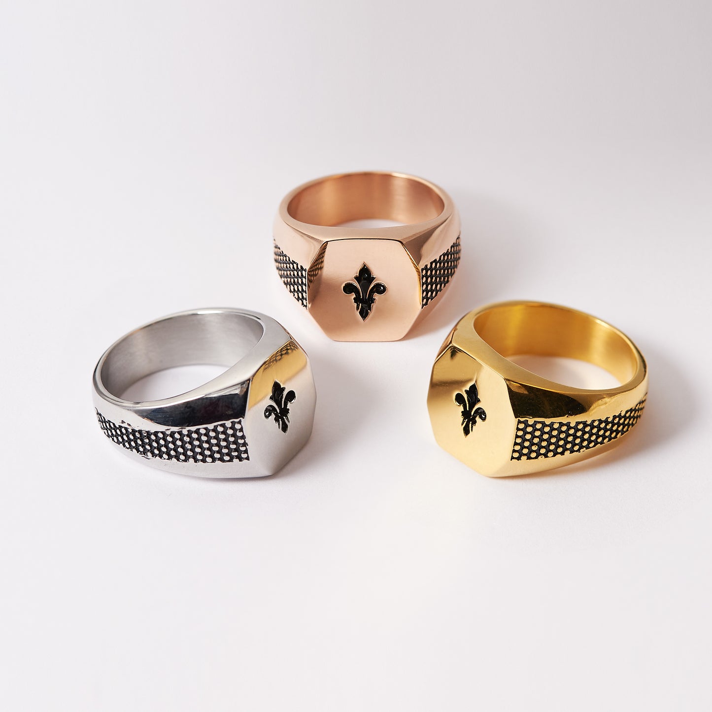 Stainless Steel Hexagon Crest Flat Top Biker Style Polished Ring