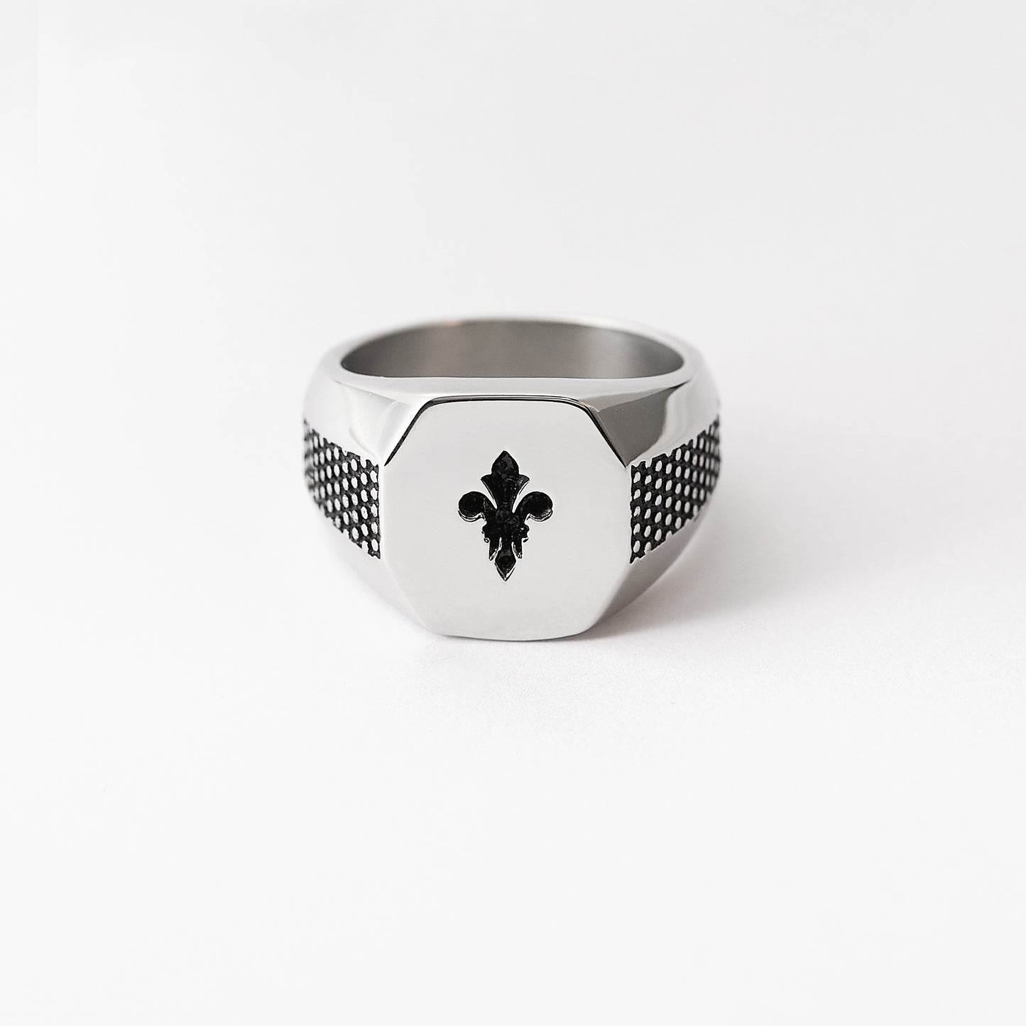 Stainless Steel Hexagon Crest Flat Top Biker Style Polished Ring