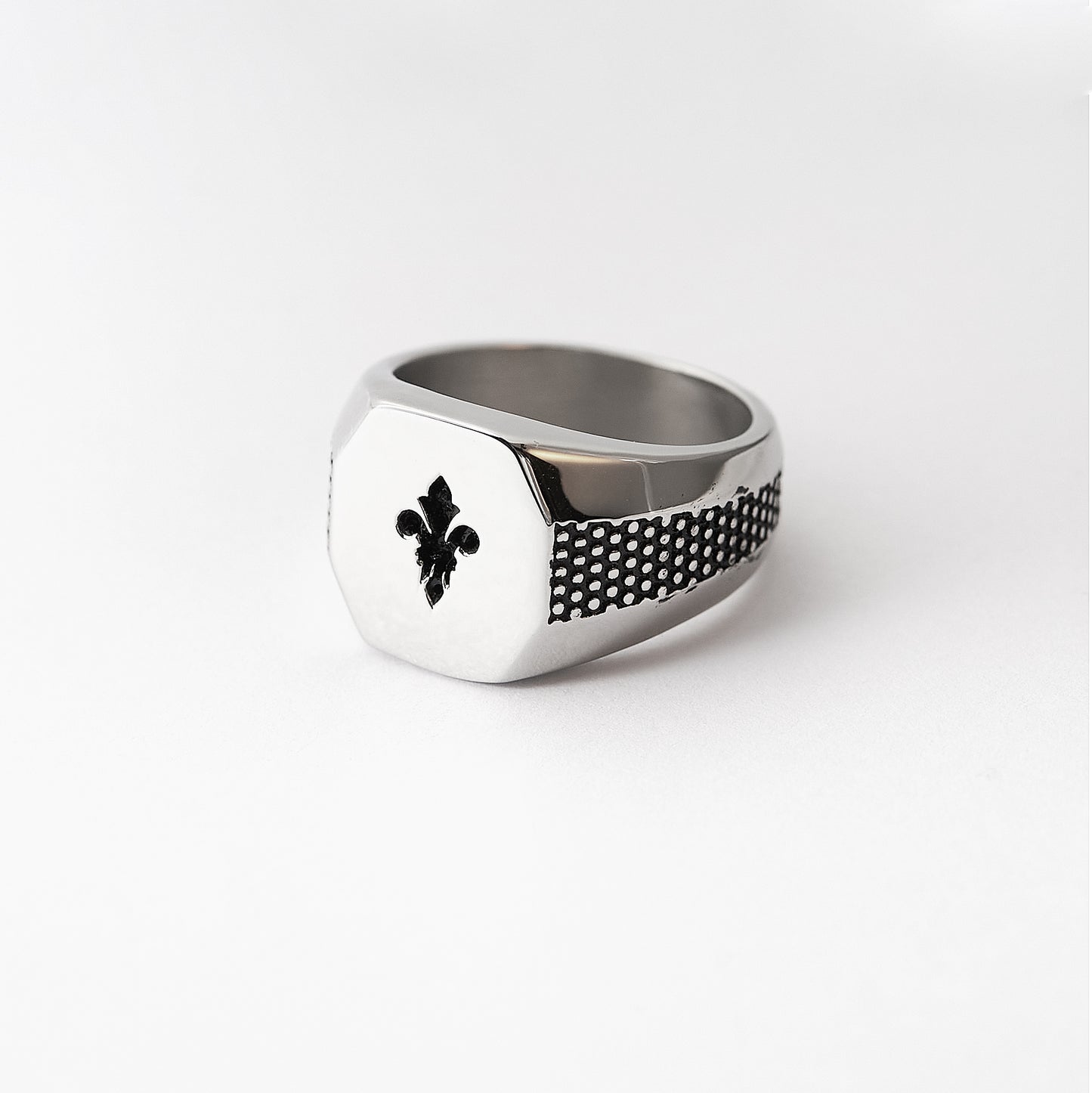 Stainless Steel Hexagon Crest Flat Top Biker Style Polished Ring