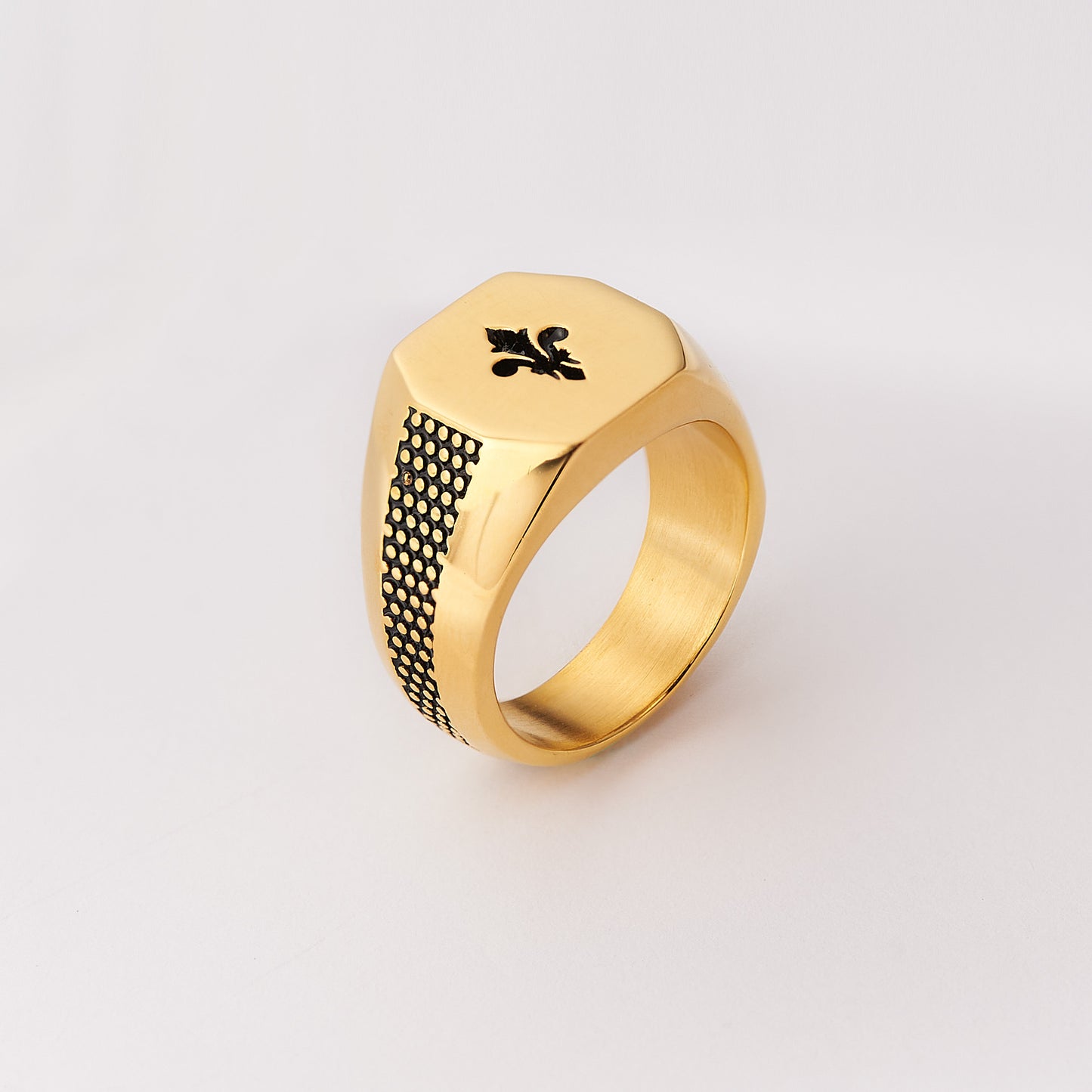 Stainless Steel Hexagon Crest Flat Top Biker Style Polished Ring