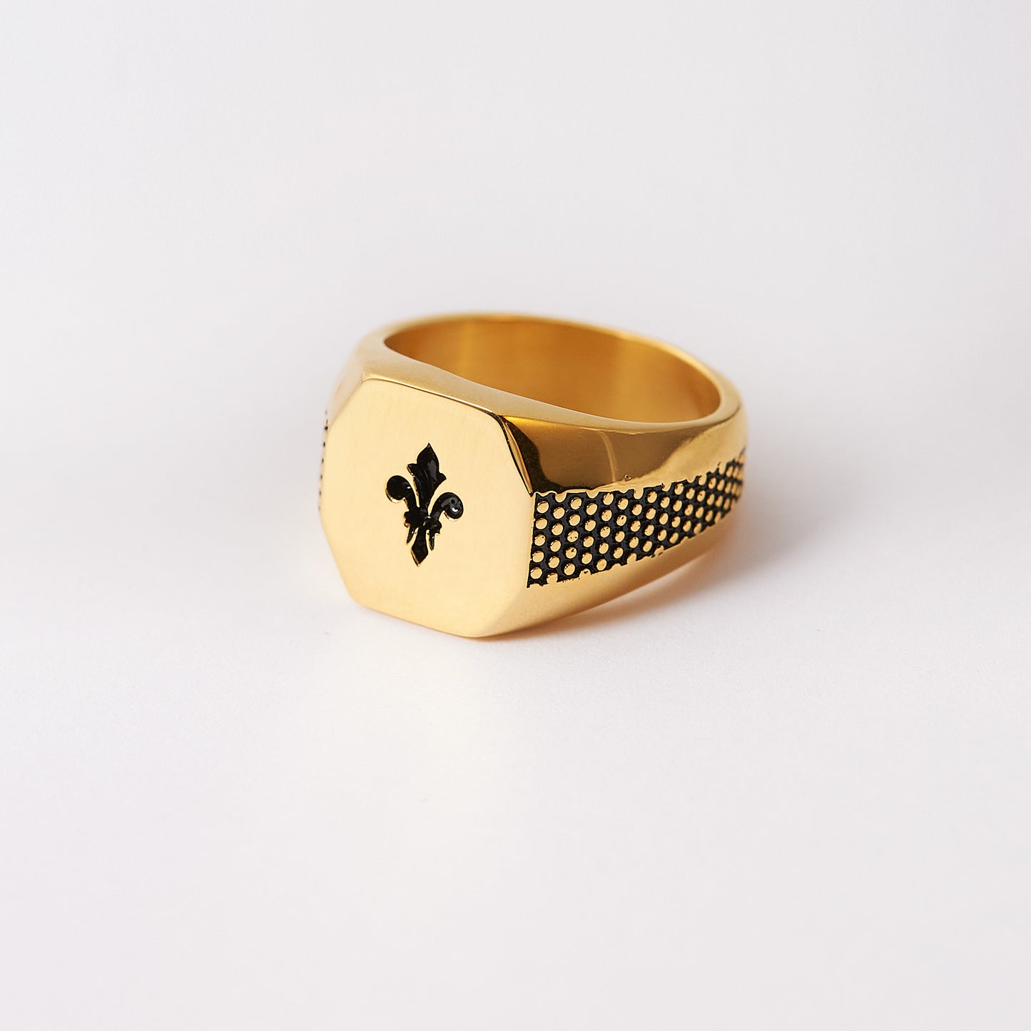 Stainless Steel Hexagon Crest Flat Top Biker Style Polished Ring