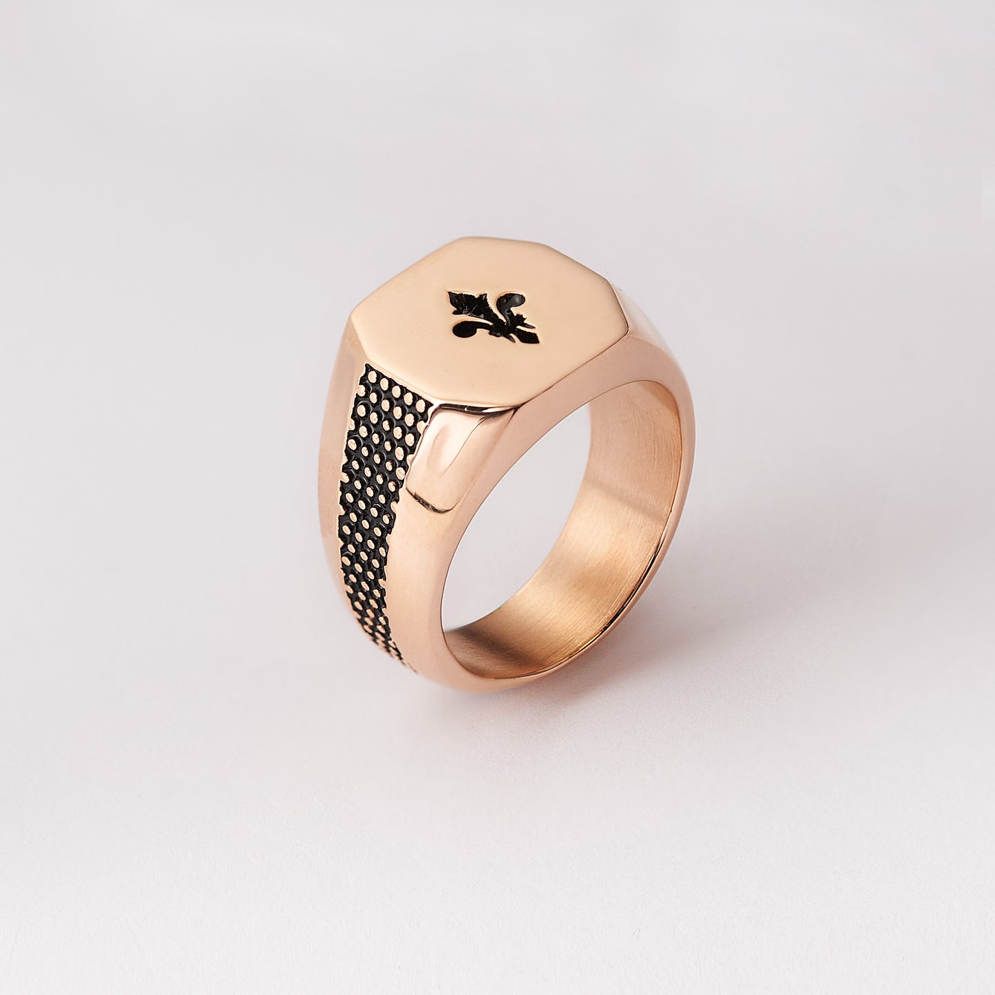 Stainless Steel Hexagon Crest Flat Top Biker Style Polished Ring