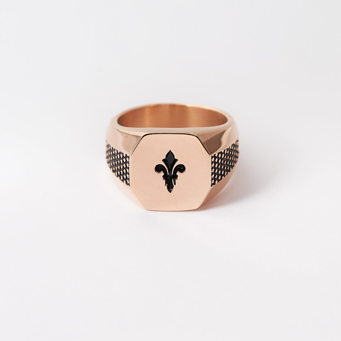 Stainless Steel Hexagon Crest Flat Top Biker Style Polished Ring