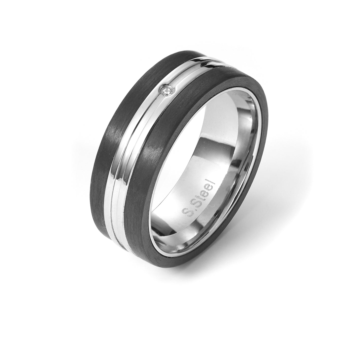 Men's Beveled Edge Silver Tone Wedding Ring in Stainless steel