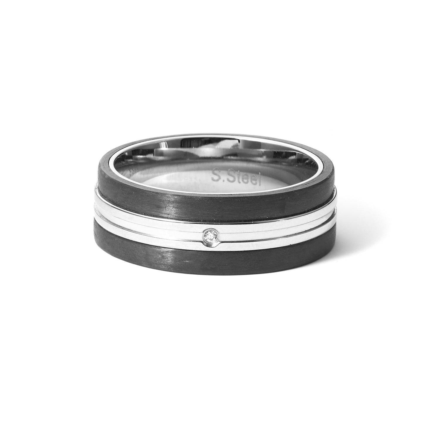 Men's Beveled Edge Silver Tone Wedding Ring in Stainless steel