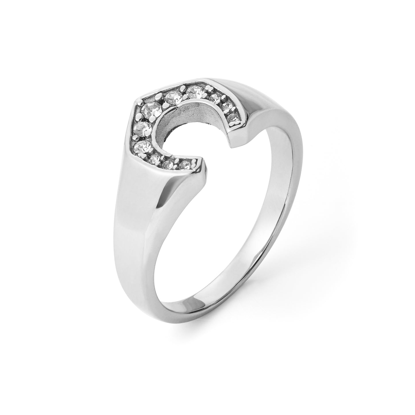 Horseshoe with Gemmed Rim Cast Ring Stainless Steel