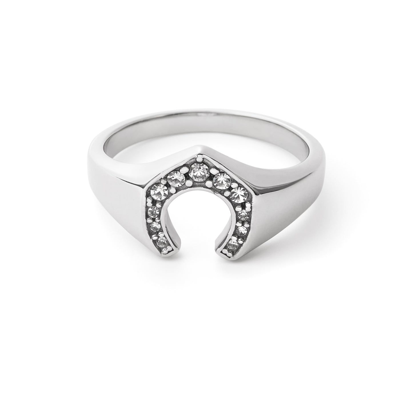 Horseshoe with Gemmed Rim Cast Ring Stainless Steel