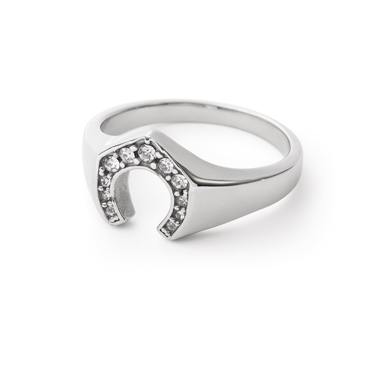 Horseshoe with Gemmed Rim Cast Ring Stainless Steel