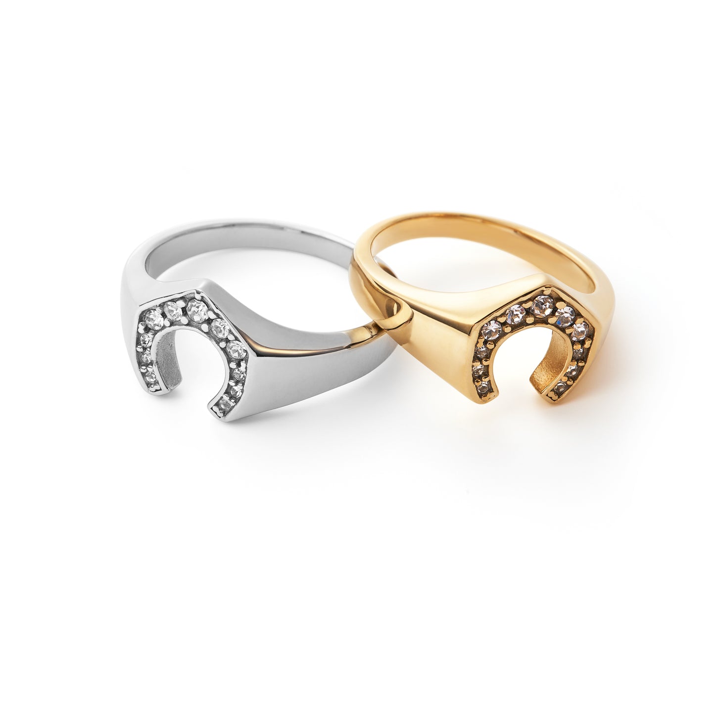 Horseshoe with Gemmed Rim Cast Ring Stainless Steel