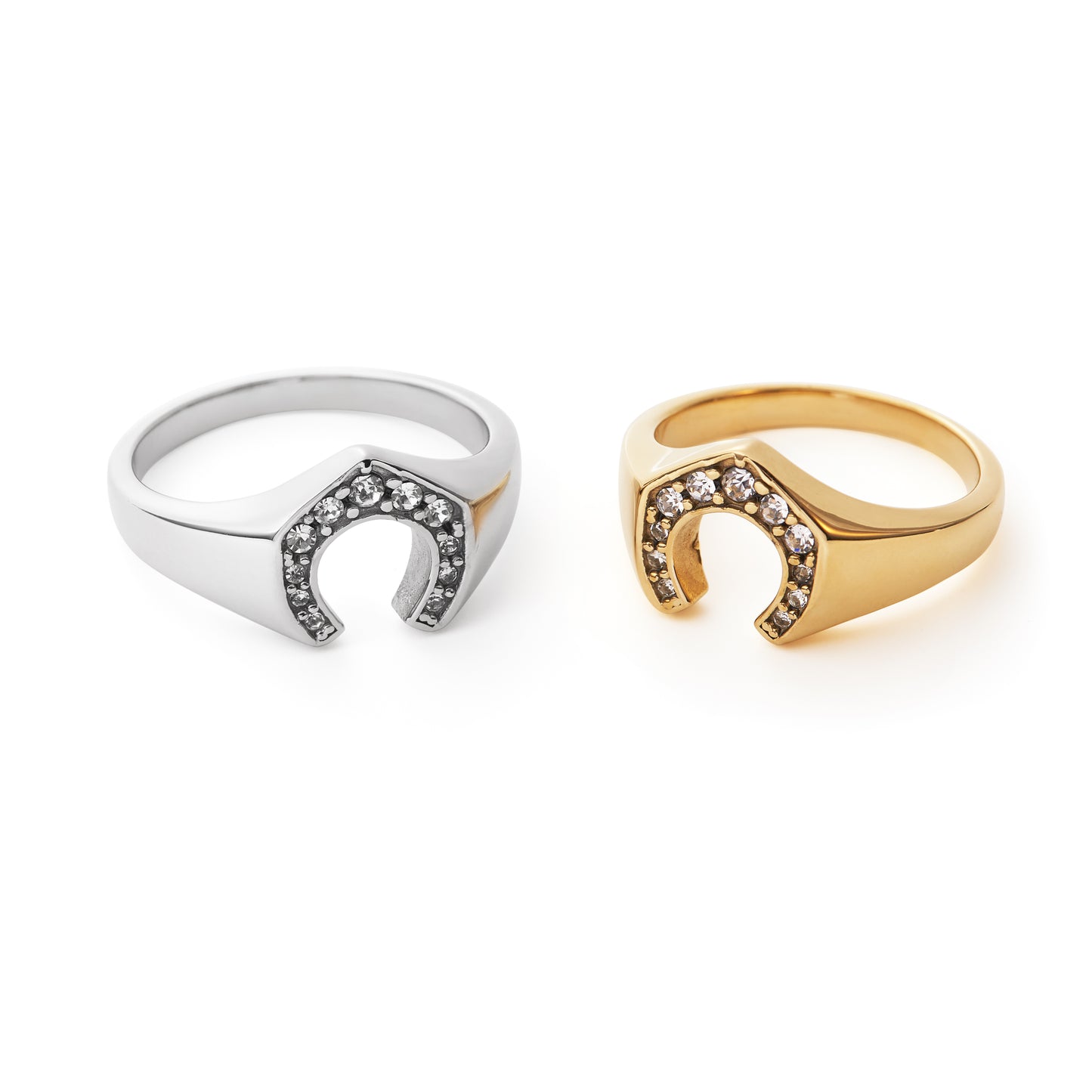 Horseshoe with Gemmed Rim Cast Ring Stainless Steel