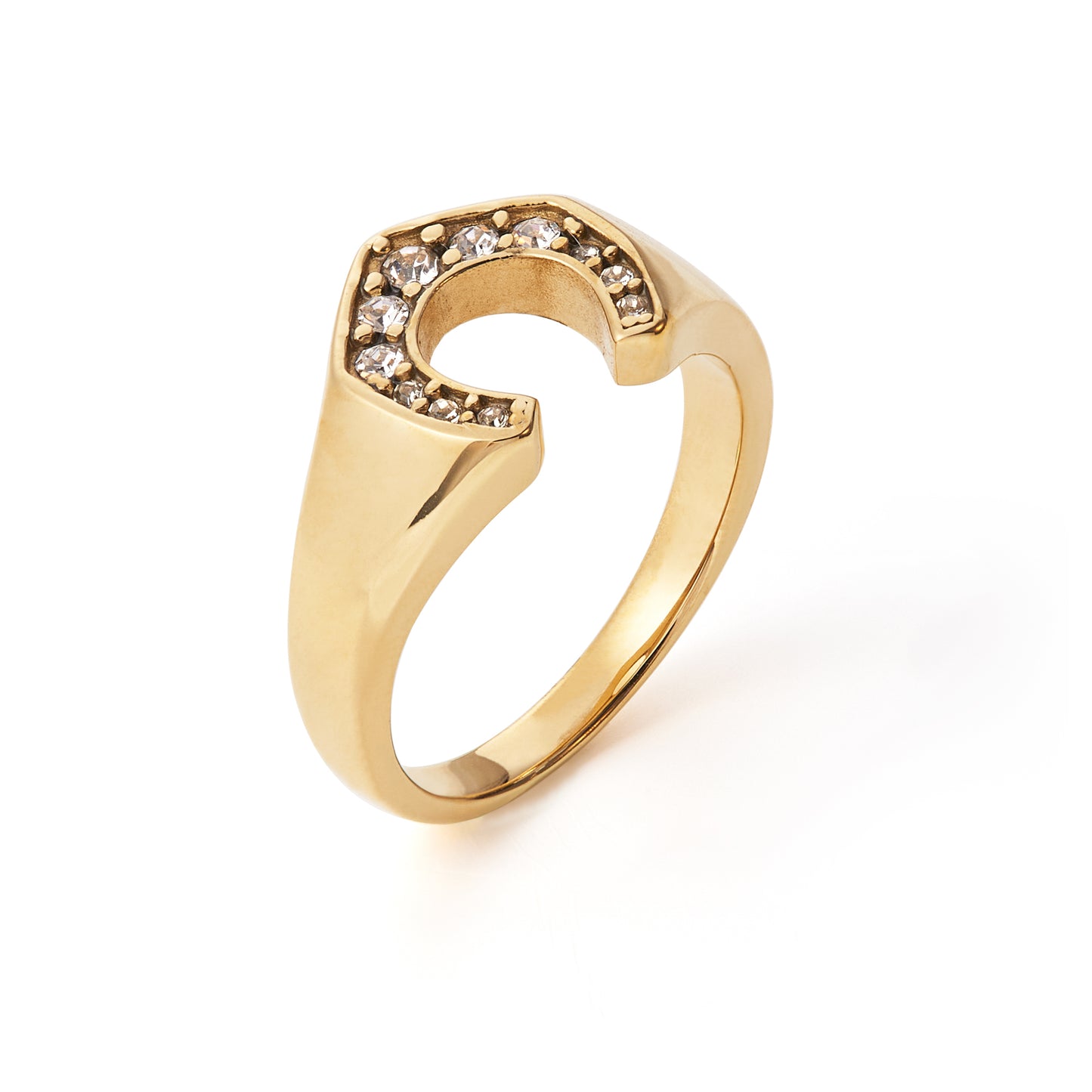 Horseshoe with Gemmed Rim Cast Ring Stainless Steel