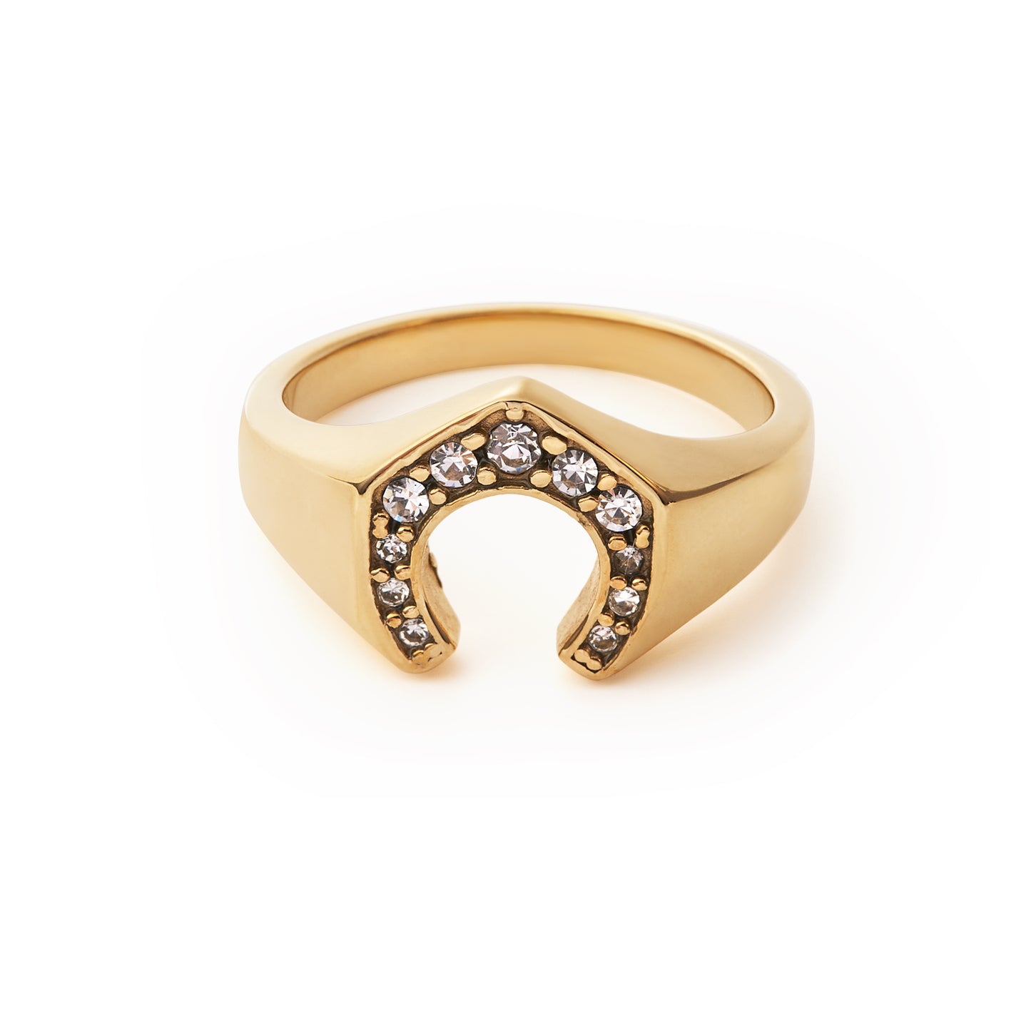 Horseshoe with Gemmed Rim Cast Ring Stainless Steel