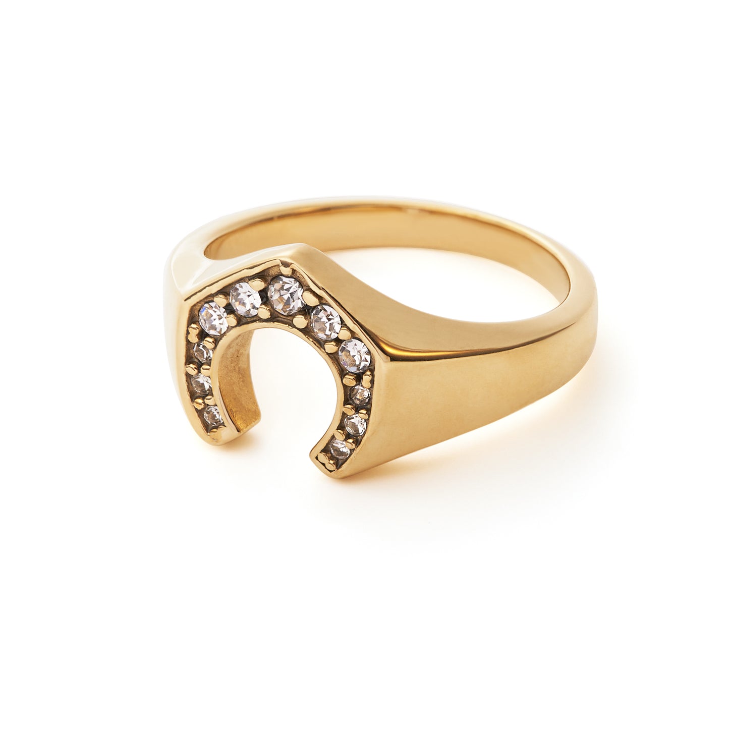 Horseshoe with Gemmed Rim Cast Ring Stainless Steel