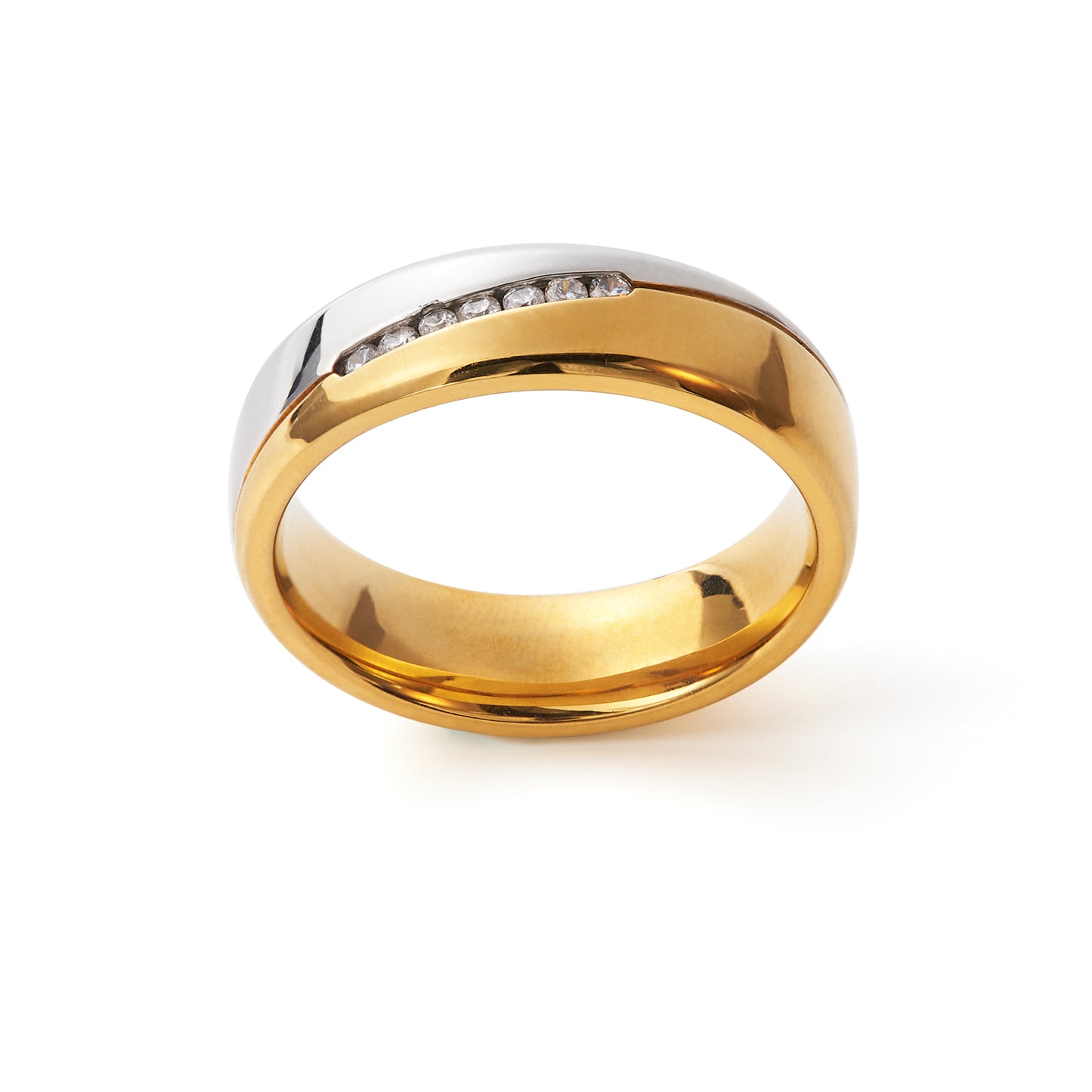 Two-tone Gold Titanium Steel Couple Korean Style Simple Rhinestone Couple Rings Female Male Fashion Jewelry