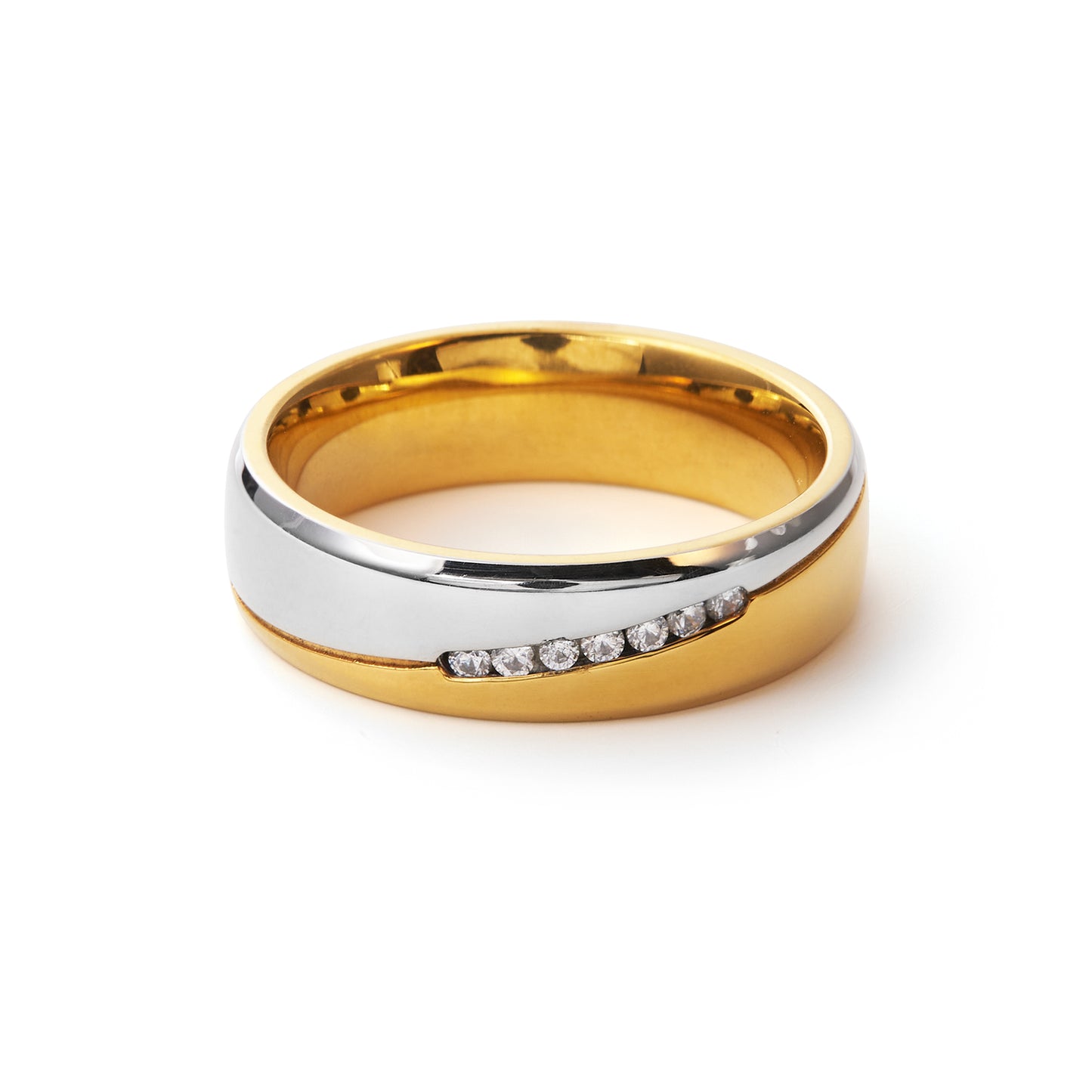 Two-tone Gold Titanium Steel Couple Korean Style Simple Rhinestone Couple Rings Female Male Fashion Jewelry