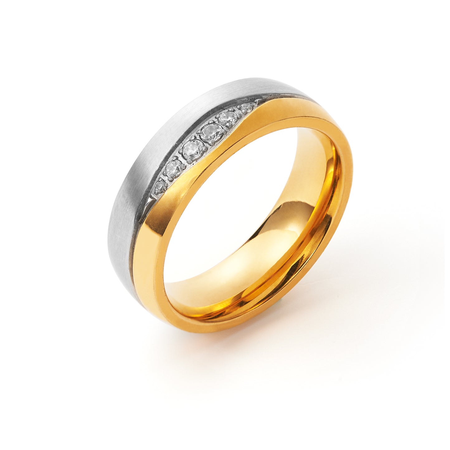 Two-tone Gold Titanium Steel Couple Korean Style Simple Rhinestone Couple Rings Female Male Fashion Jewelry