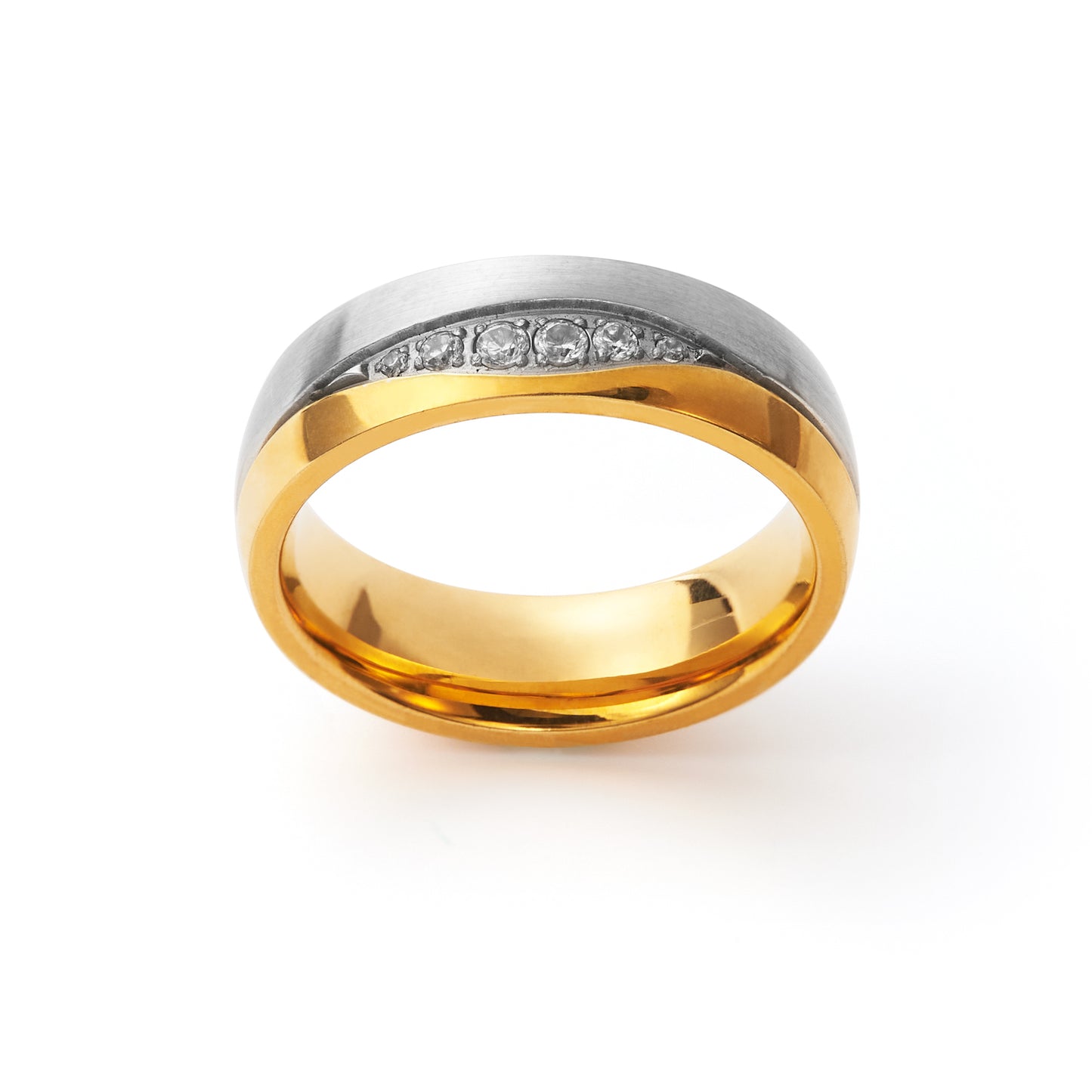 Two-tone Gold Titanium Steel Couple Korean Style Simple Rhinestone Couple Rings Female Male Fashion Jewelry