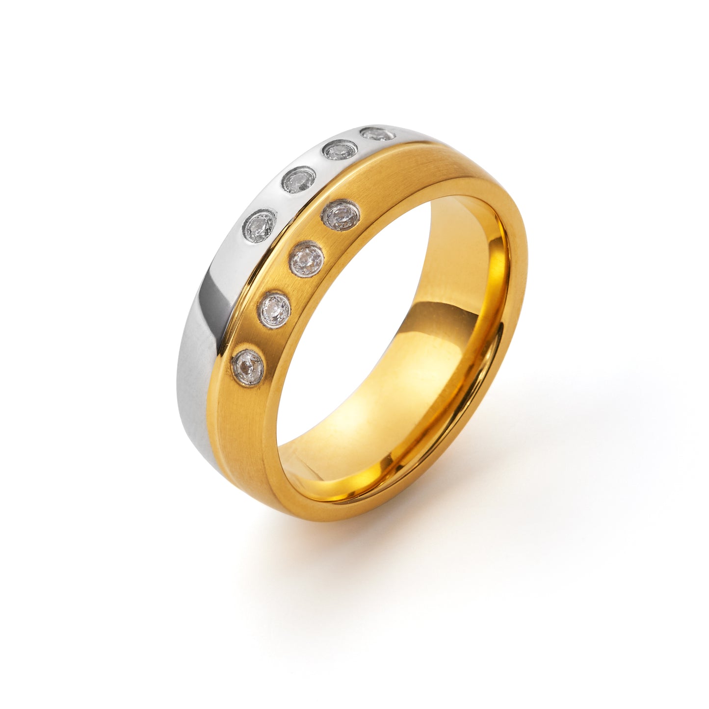 18K Gold Plated AAA Cz Band Women's Stainless Steel Engagement Ring