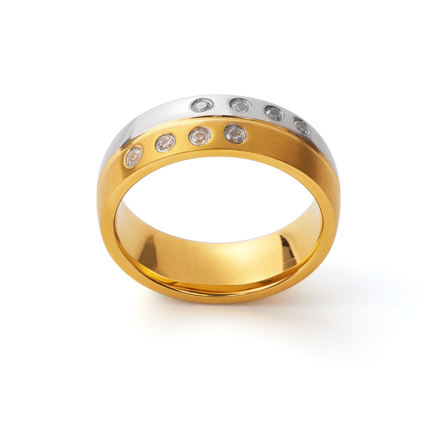 18K Gold Plated AAA Cz Band Women's Stainless Steel Engagement Ring