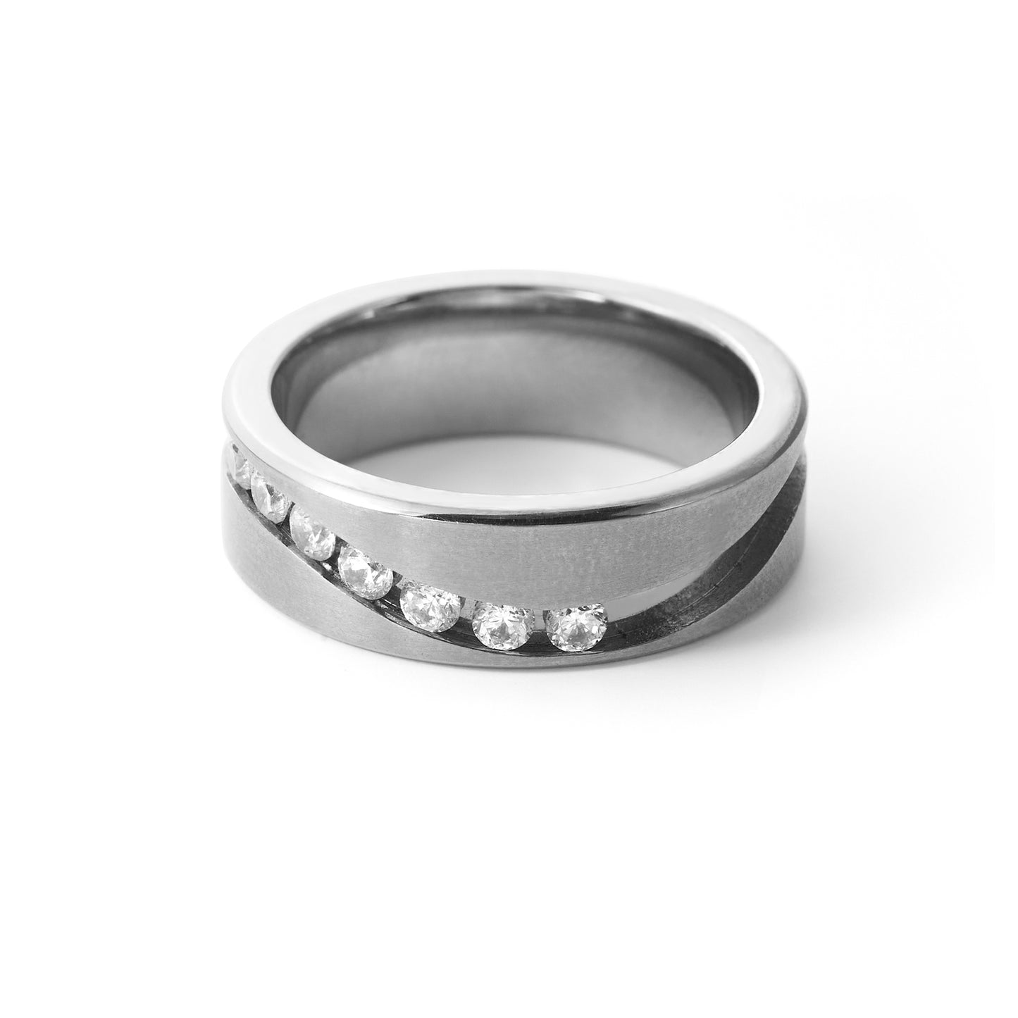 Men's Brushed Titanium 8mm Ring Moissanite Wedding Band