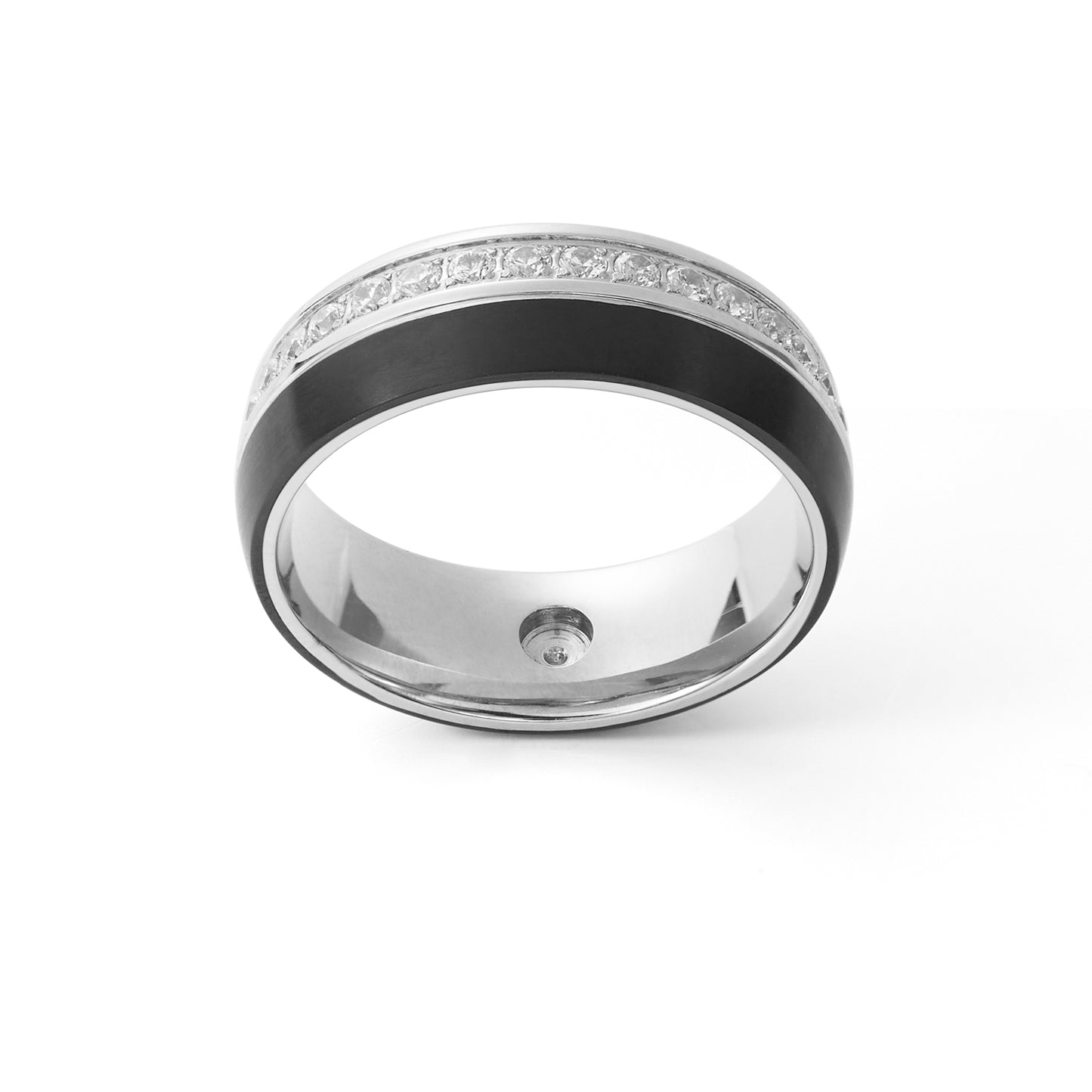 Men's Diamond Black Ceramic and Stainless Steel Wedding Band