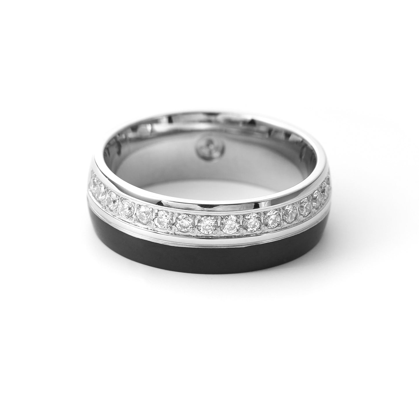 Men's Diamond Black Ceramic and Stainless Steel Wedding Band