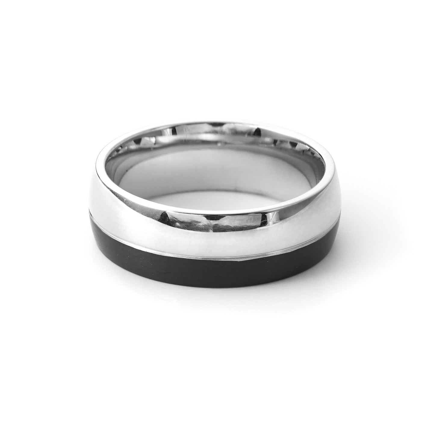 Men's Diamond Black Ceramic and Stainless Steel Wedding Band