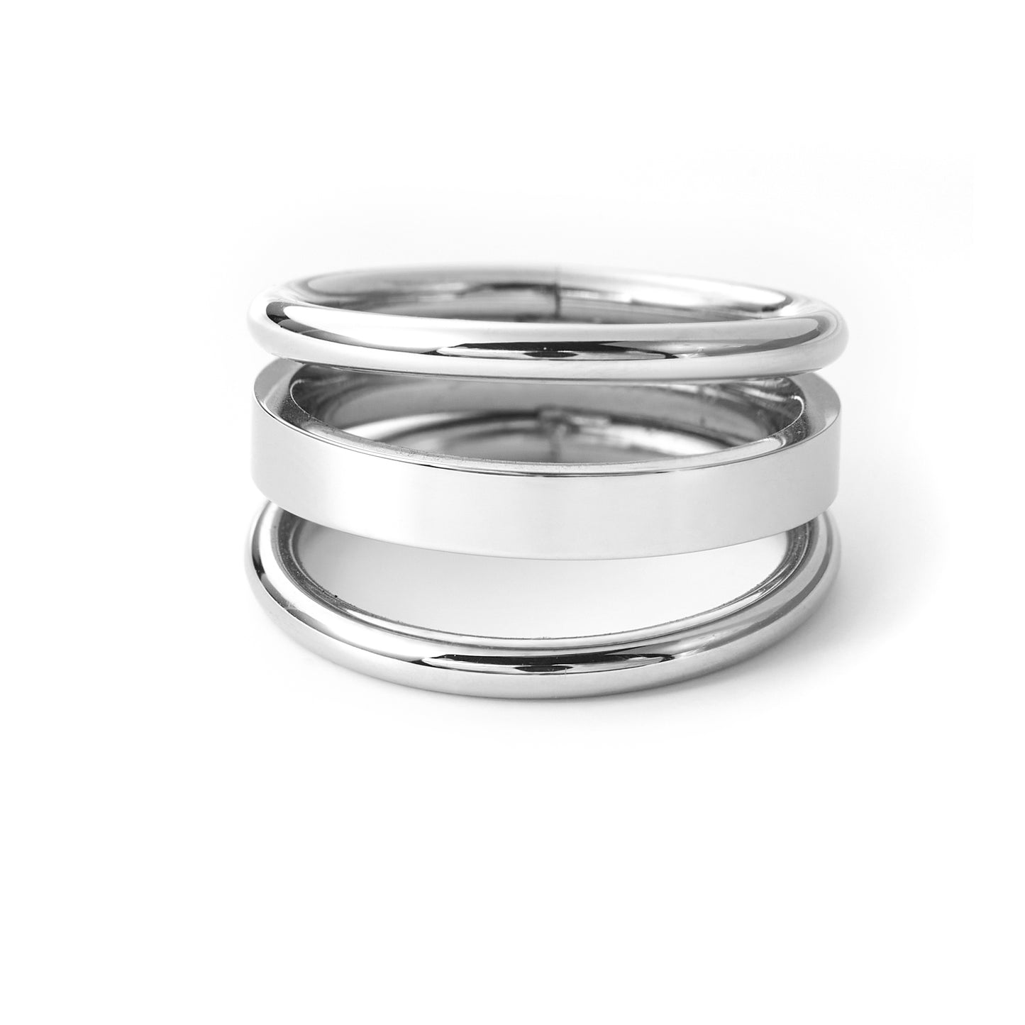 Classic Silver Plain Multi Cross Lines Wide Band Ring