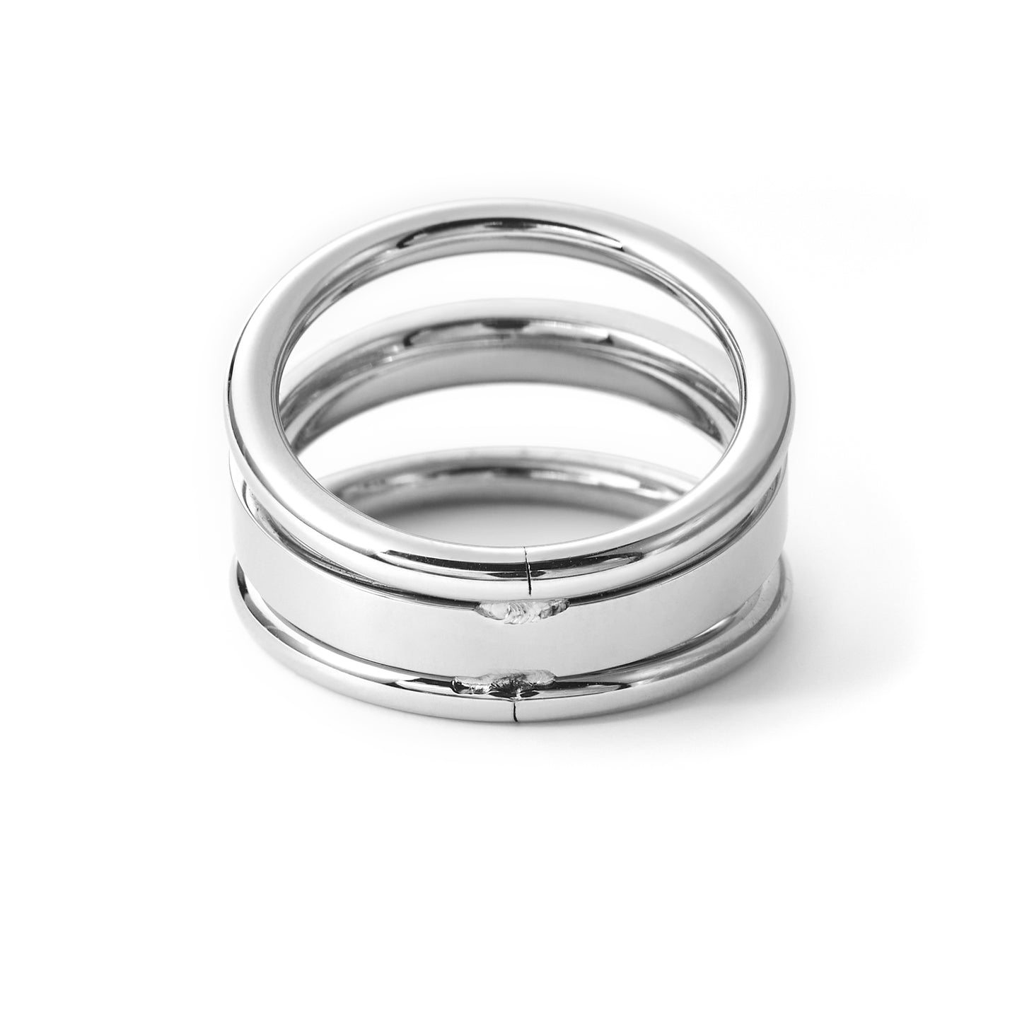 Classic Silver Plain Multi Cross Lines Wide Band Ring