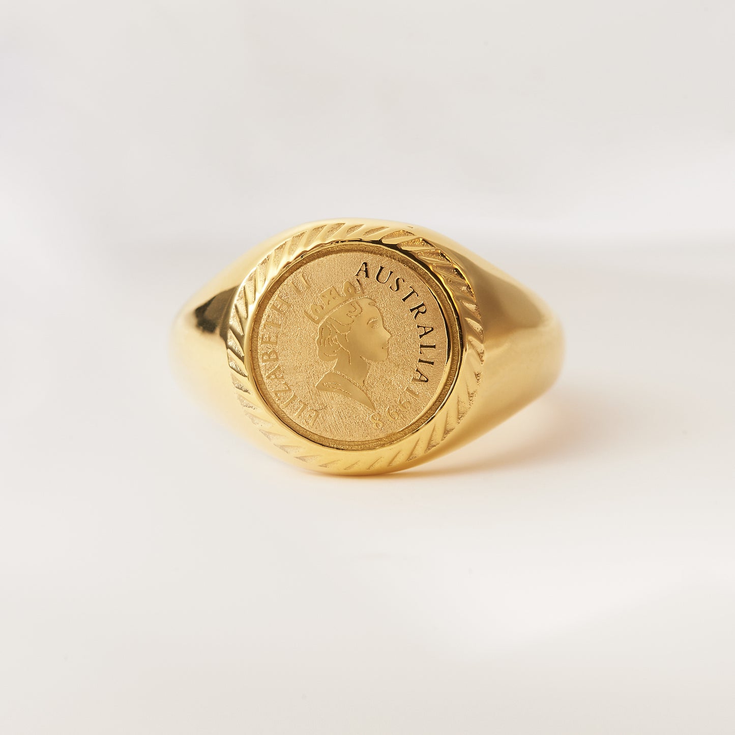 18K Gold Plated Stainless Steel Chunky Ring Handmade Engrave Stamp Ring Vintage Luck Amulet Band Statement Promise Ring Jewelry Gift for Women