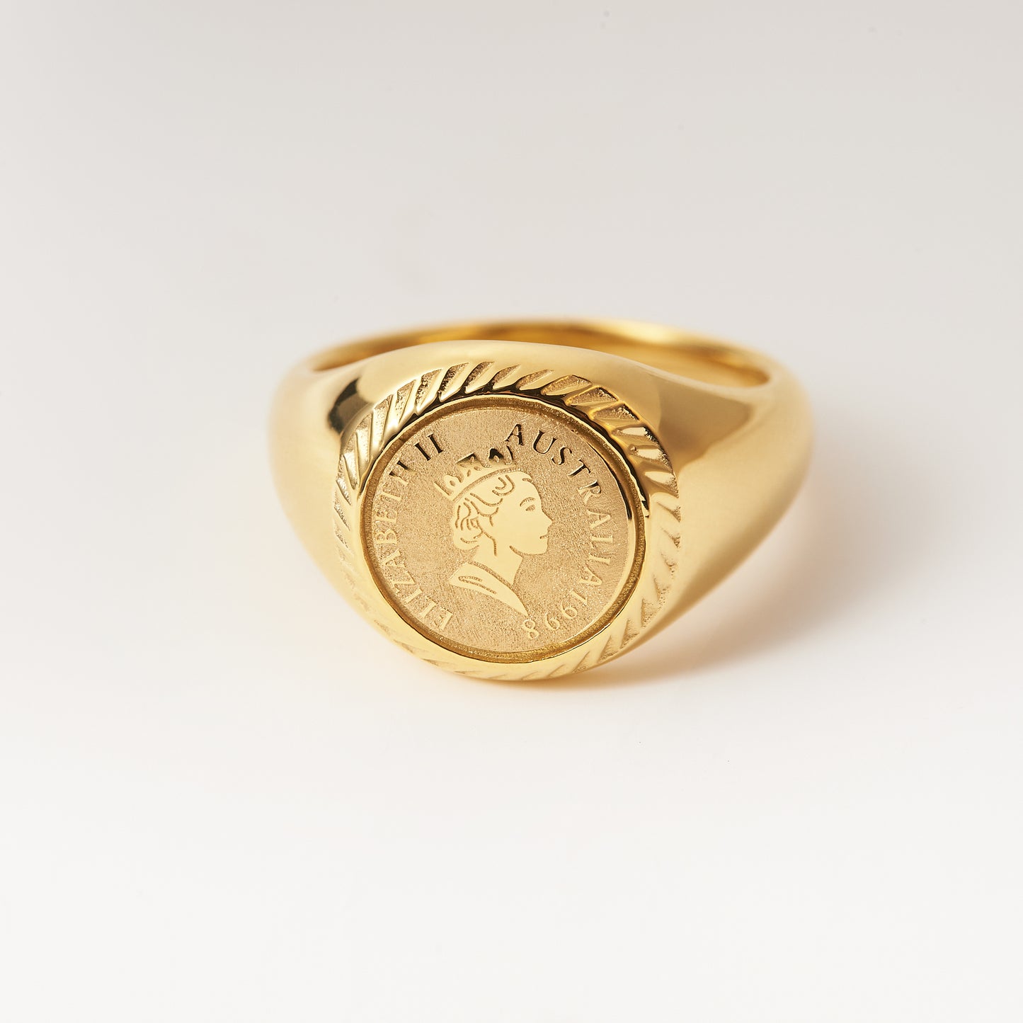 18K Gold Plated Stainless Steel Chunky Ring Handmade Engrave Stamp Ring Vintage Luck Amulet Band Statement Promise Ring Jewelry Gift for Women