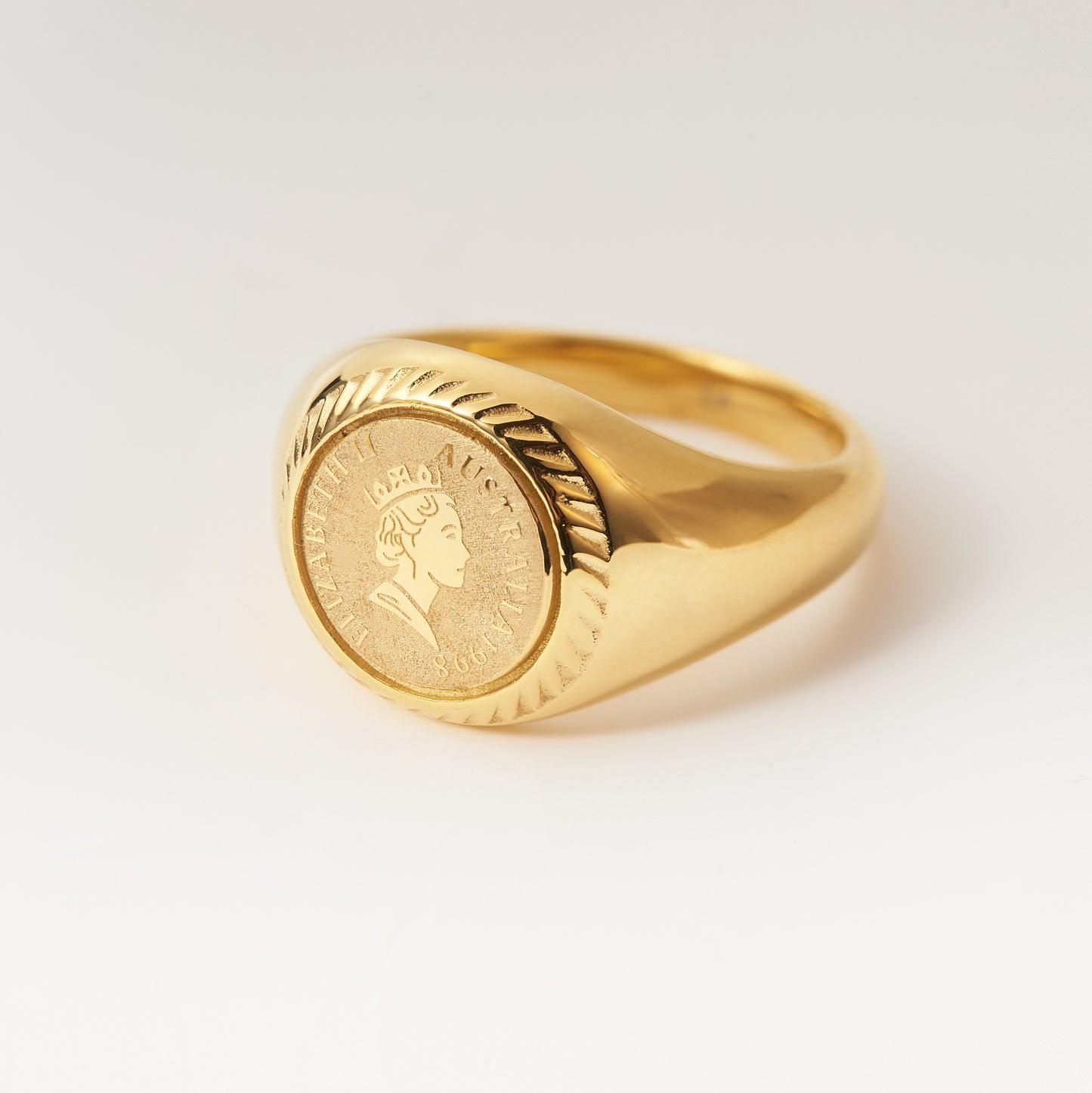 18K Gold Plated Stainless Steel Chunky Ring Handmade Engrave Stamp Ring Vintage Luck Amulet Band Statement Promise Ring Jewelry Gift for Women