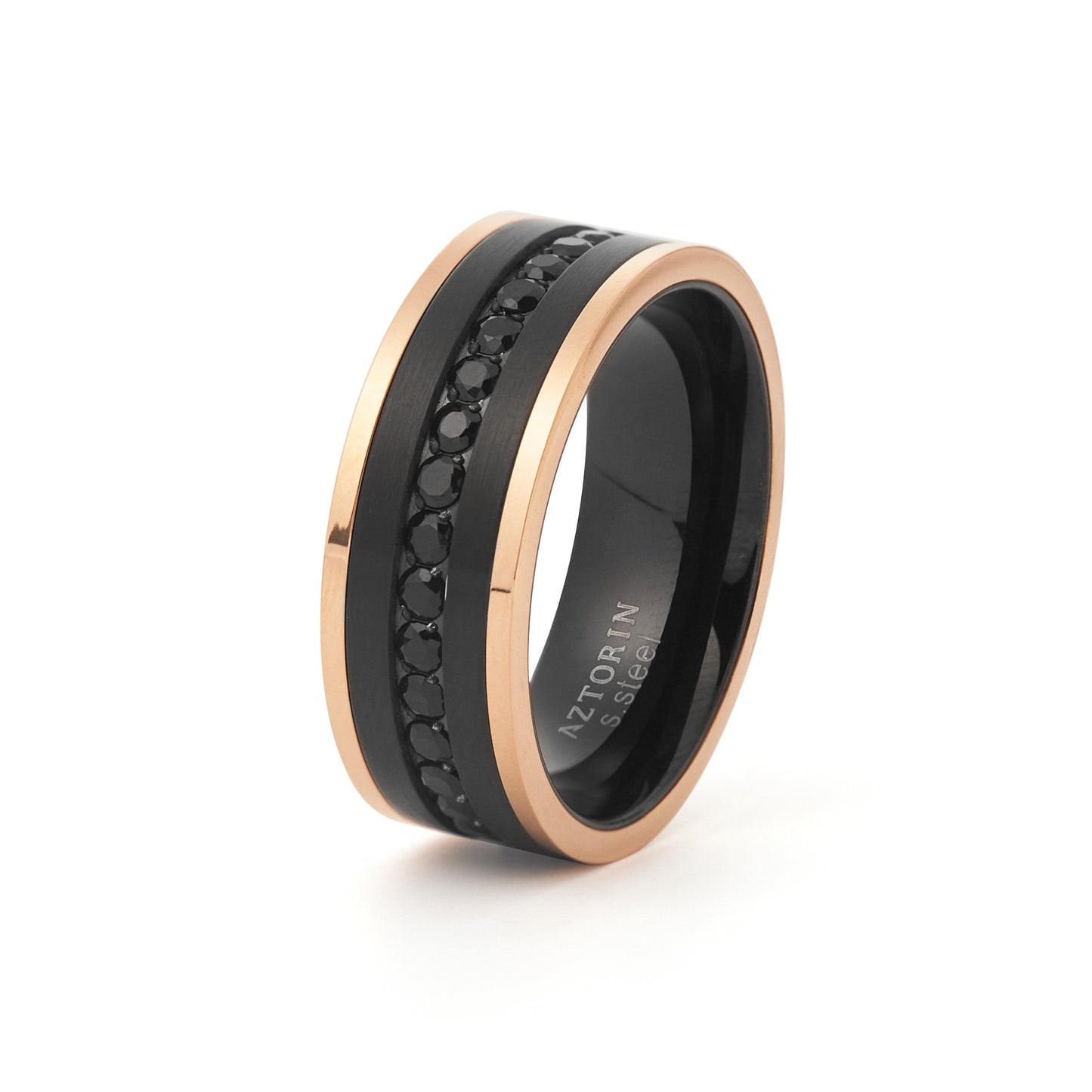 Metal Masters Men Tungsten Two-Tone Wedding Band Black Rosegold-tone Eternity Ring CZ Comfort-Fit