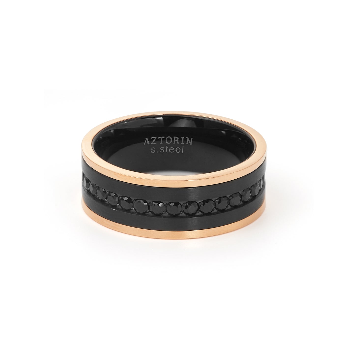 Metal Masters Men Tungsten Two-Tone Wedding Band Black Rosegold-tone Eternity Ring CZ Comfort-Fit