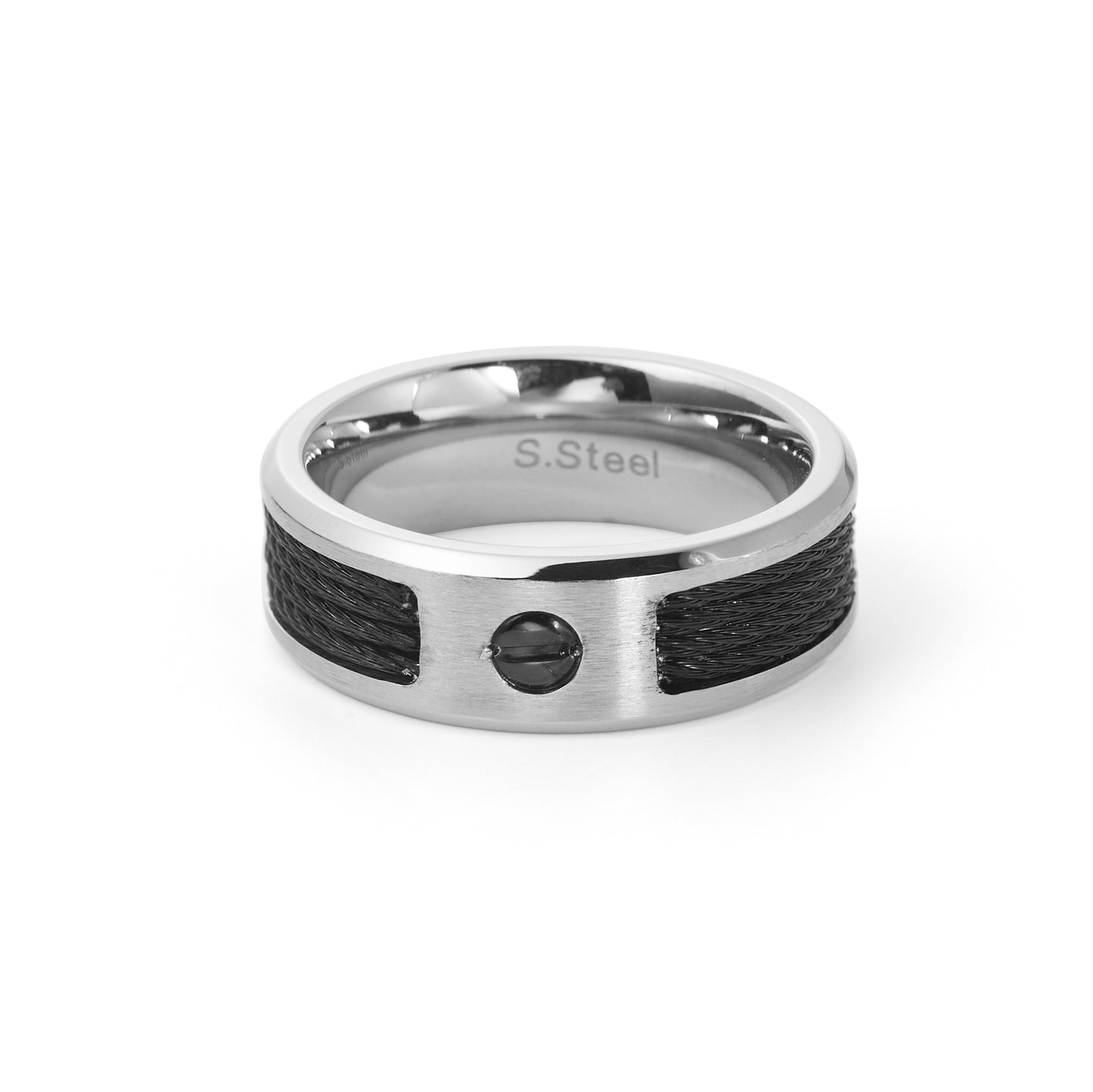 Black Diamond Tungsten Ring - 8mm Beveled Tungsten Carbide Wedding Ring with Black Carbon Fiber Inlay Anniversary Band