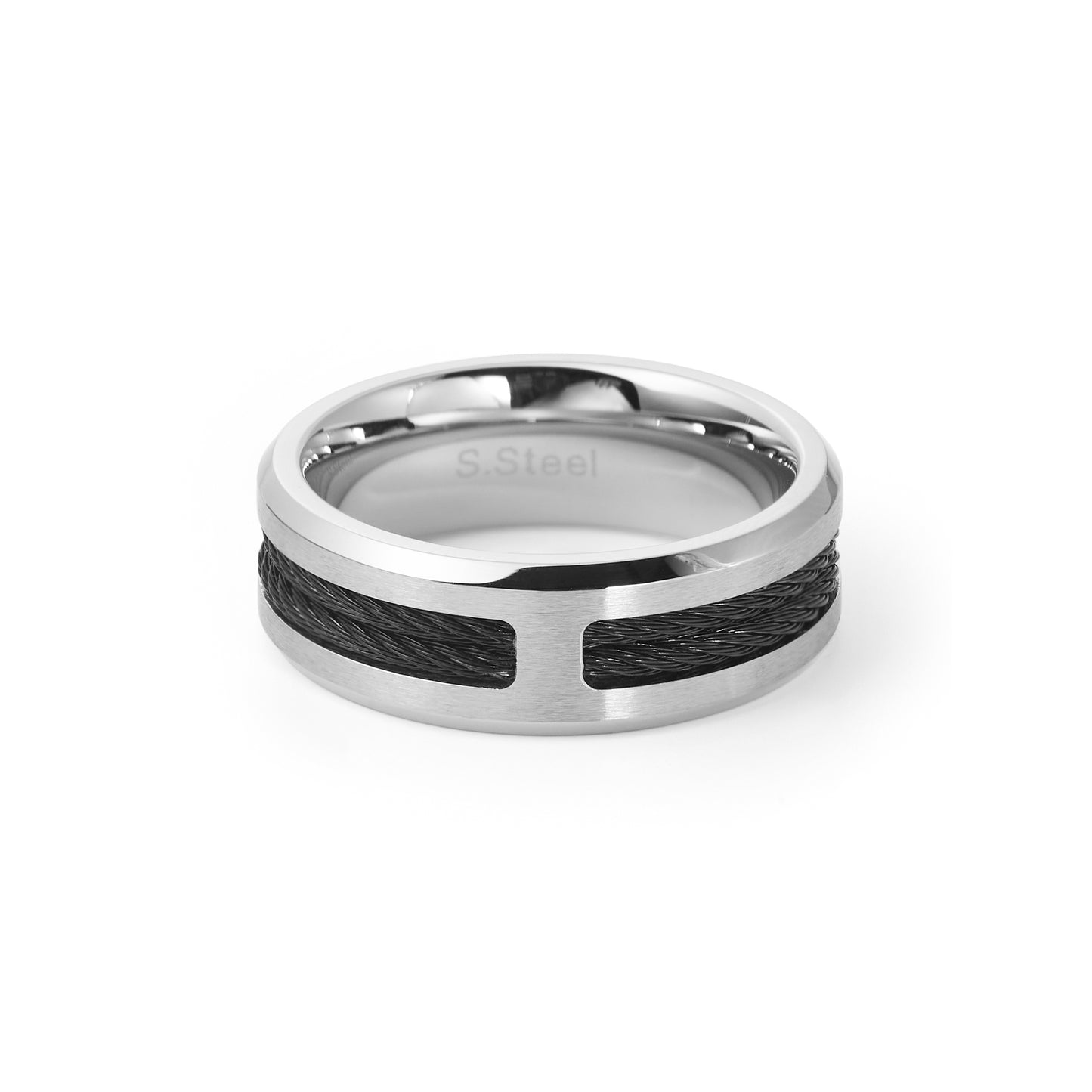 Black Plated Stainless Steel Striped Grooved Ring