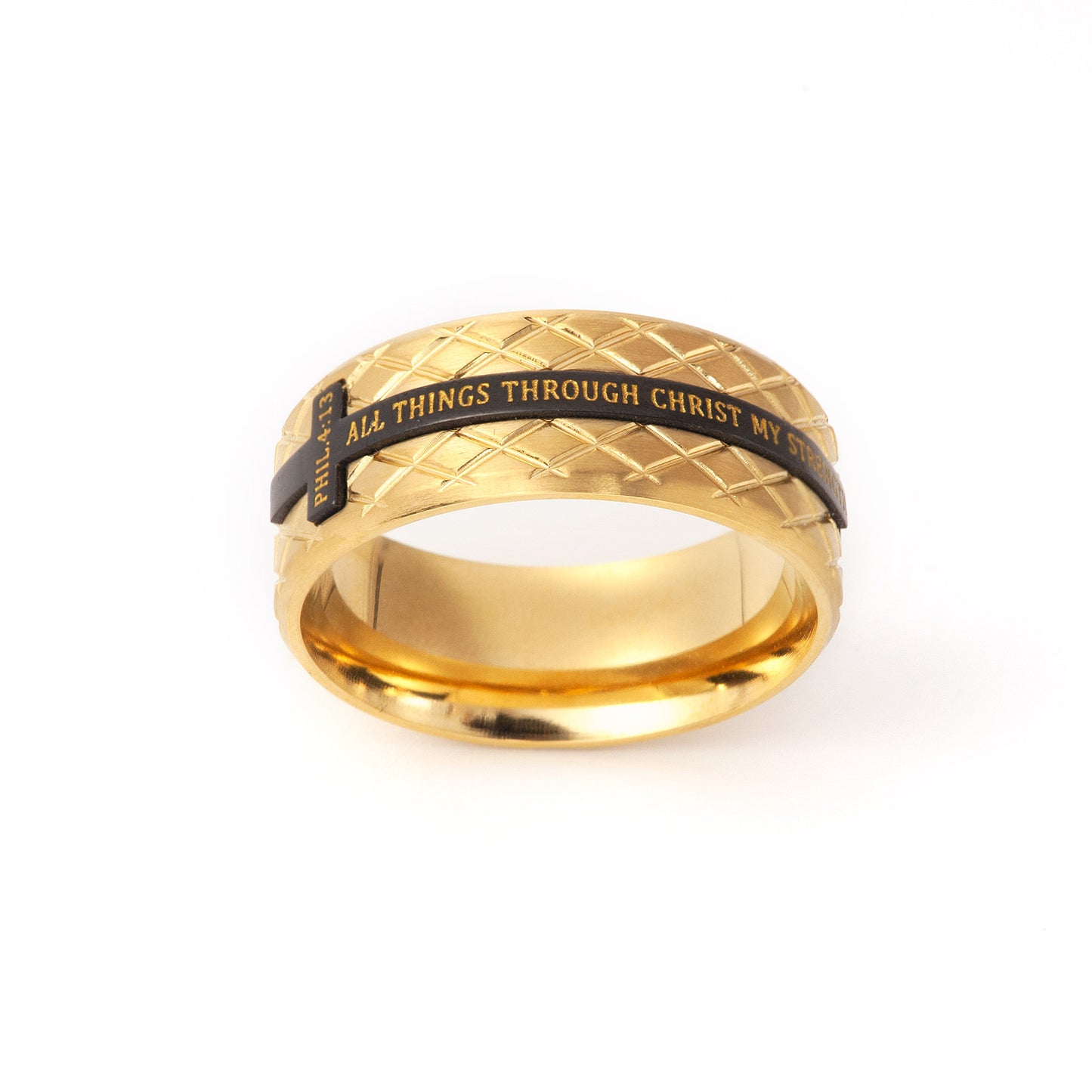 Men's Stainless Steel Bible Verse Lords Prayer Cross God Ring 3 Colors Rotary Black/Gold/Silver