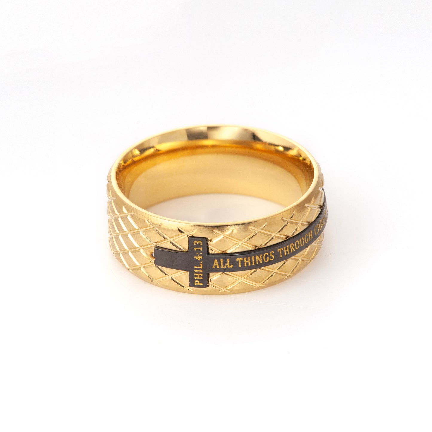 Men's Stainless Steel Bible Verse Lords Prayer Cross God Ring 3 Colors Rotary Black/Gold/Silver