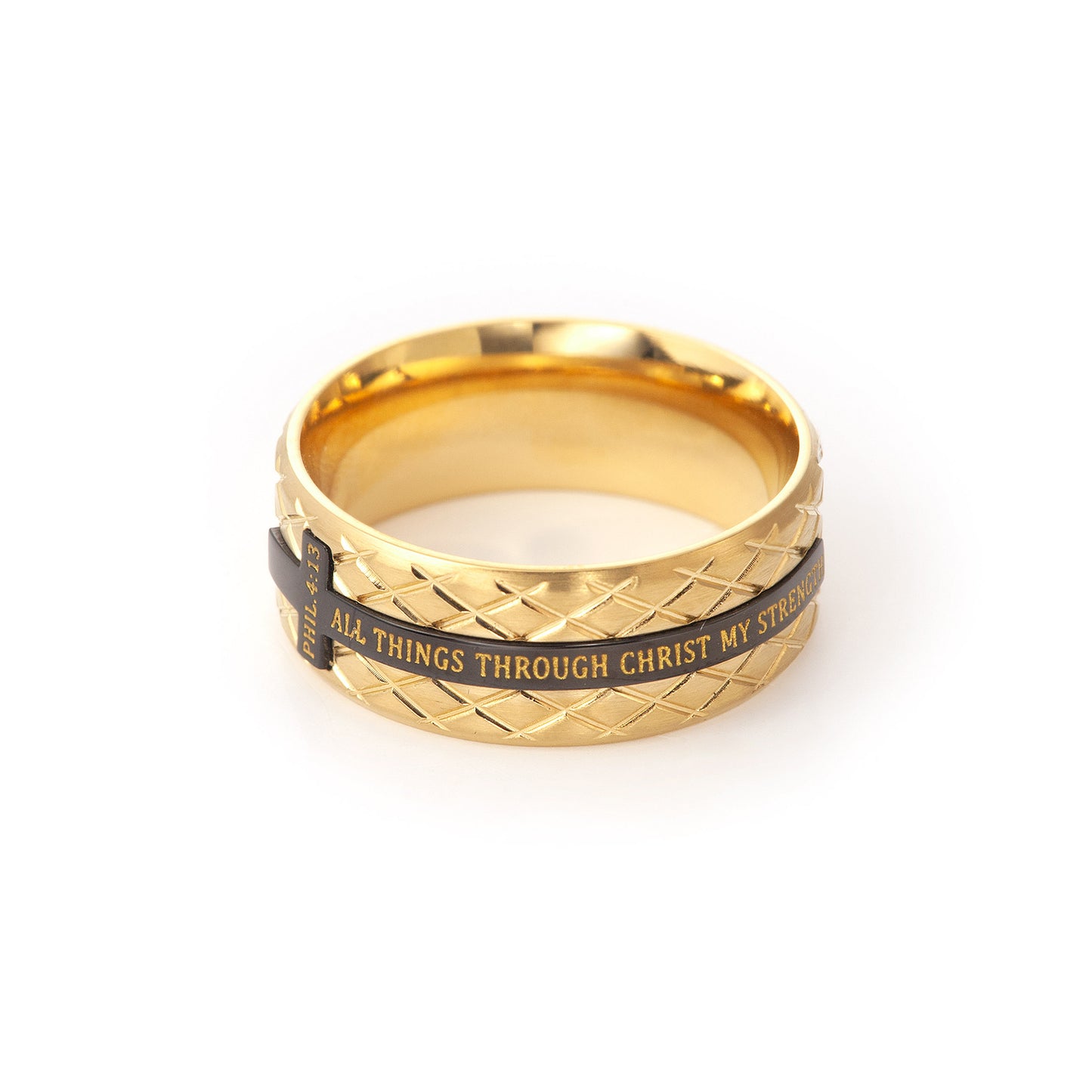 Men's Stainless Steel Bible Verse Lords Prayer Cross God Ring 3 Colors Rotary Black/Gold/Silver