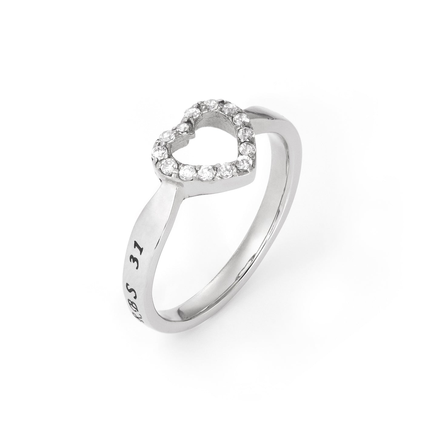 Stainless Steel Heart Ring with Cubic Zirconia