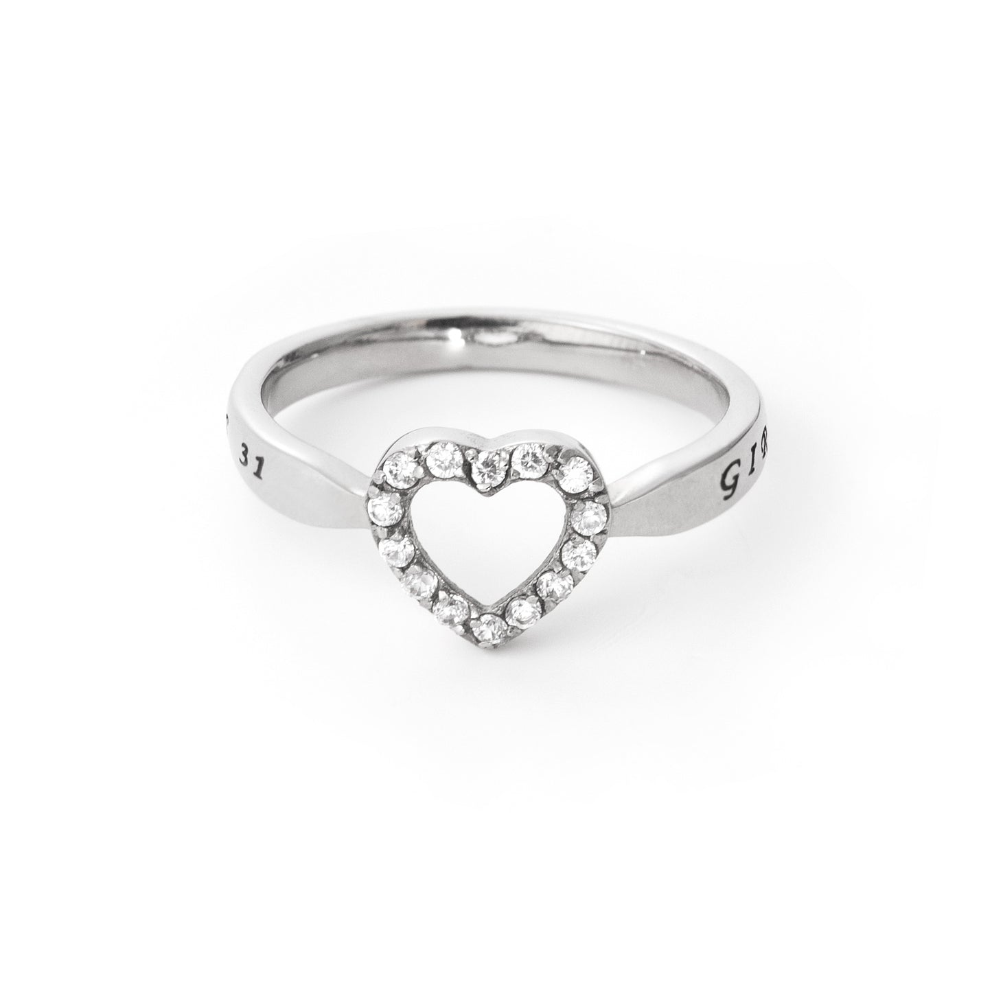 Stainless Steel Heart Ring with Cubic Zirconia