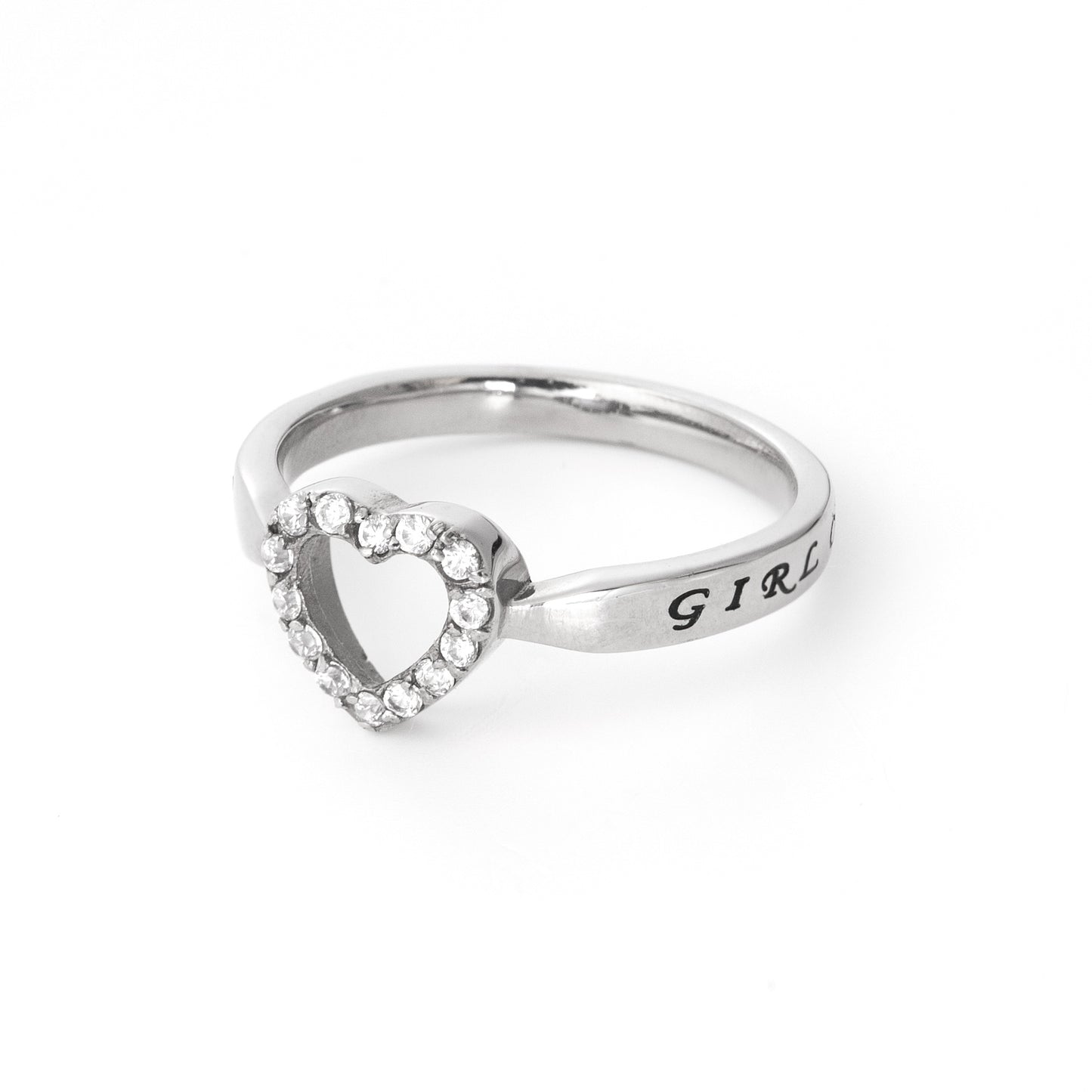 Stainless Steel Heart Ring with Cubic Zirconia