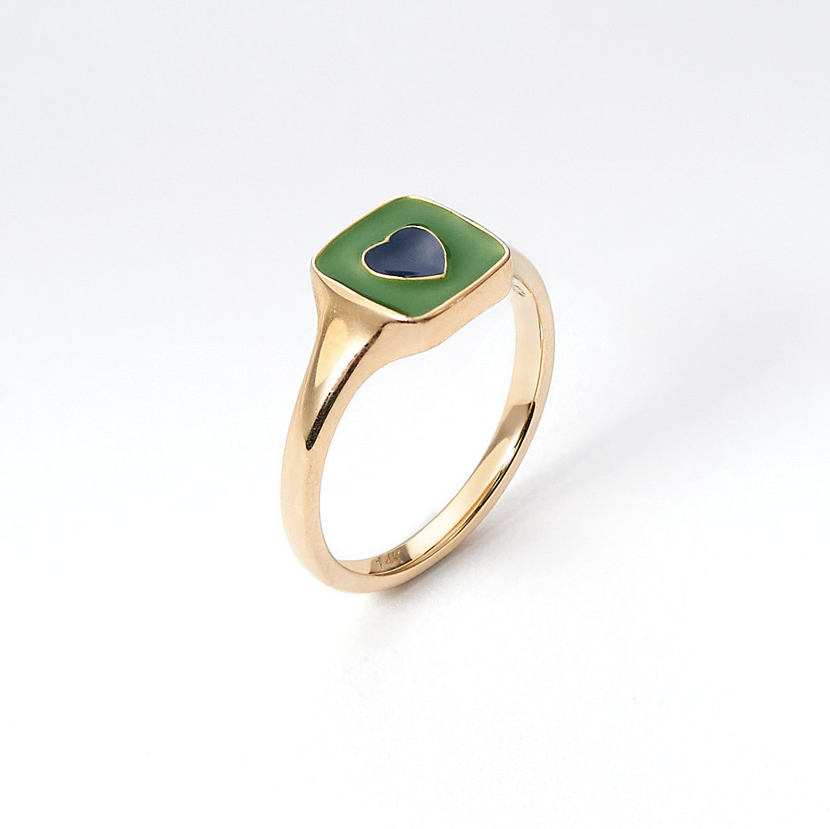 Heart Enamel square Signet Ring