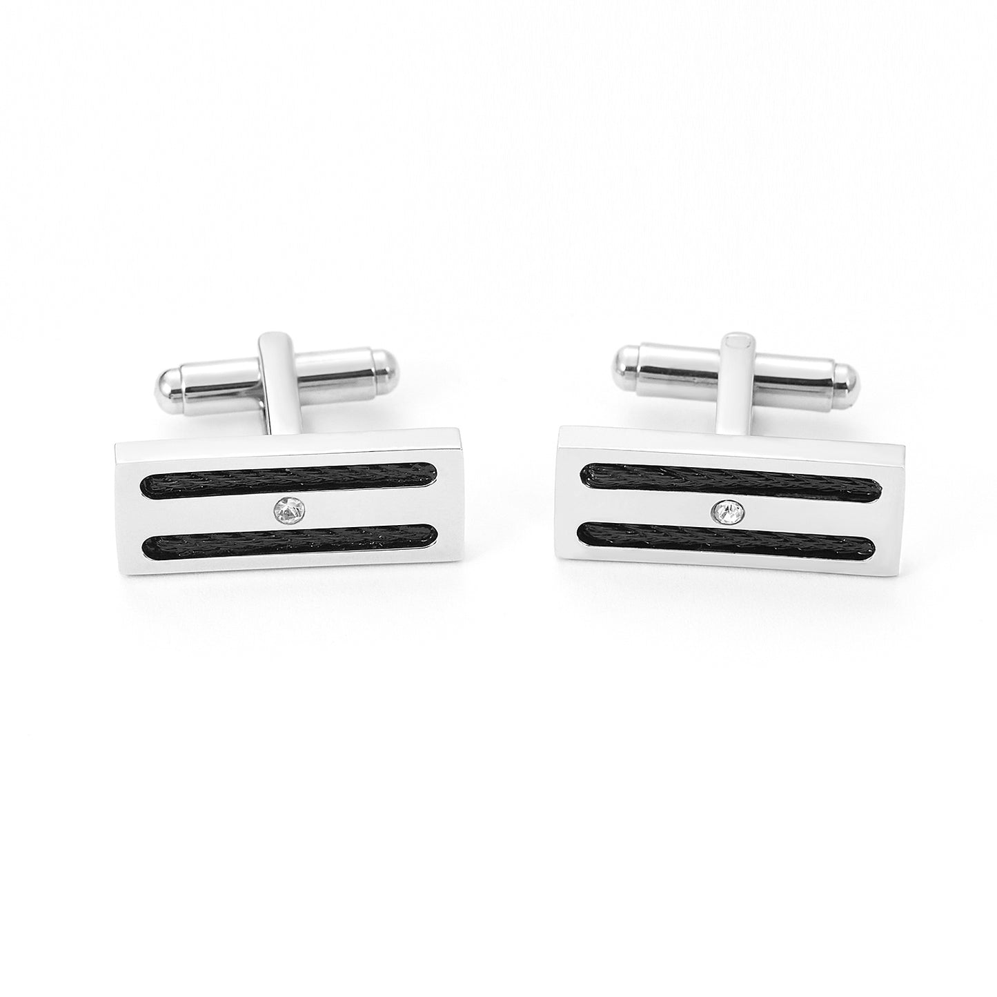 Stainless Steel Black Striped Divided Men Cufflinks