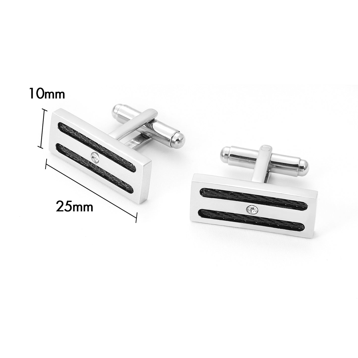 Stainless Steel Black Striped Divided Men Cufflinks