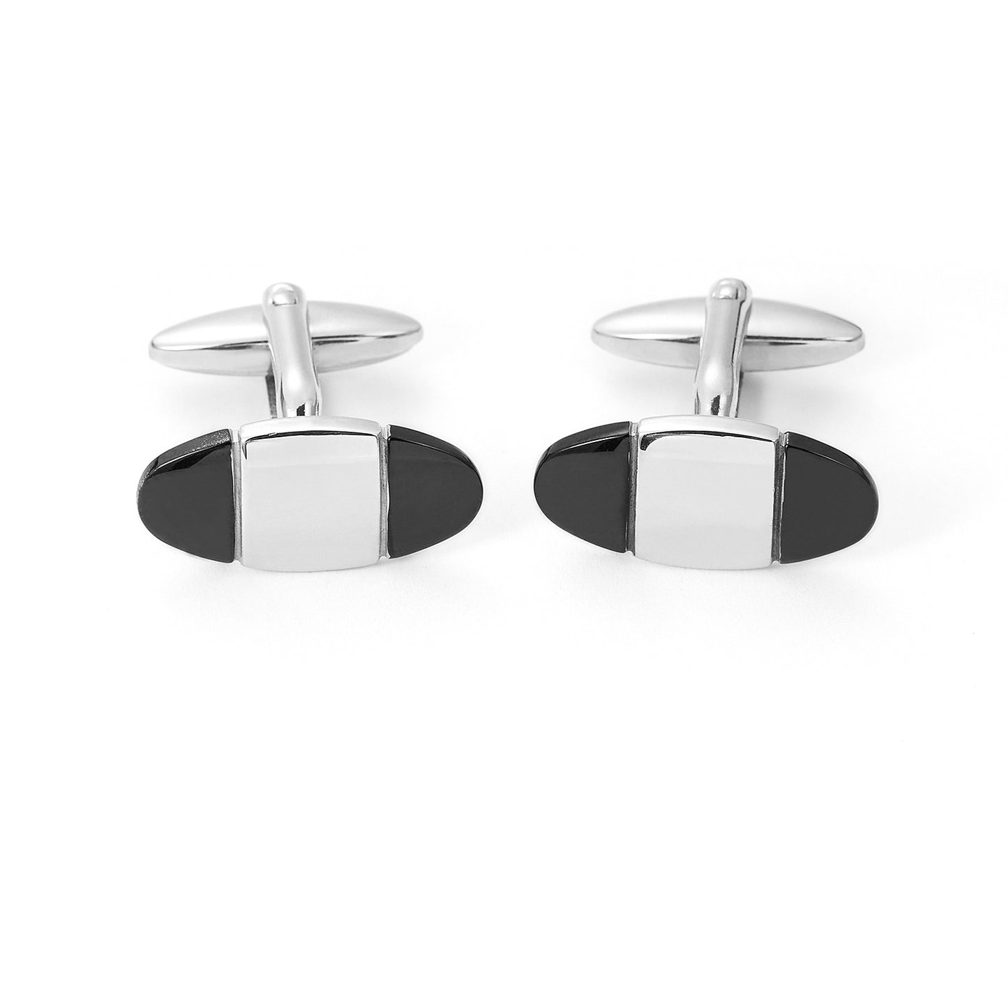 Stainless Steel Black & Silver Oval Cufflinks