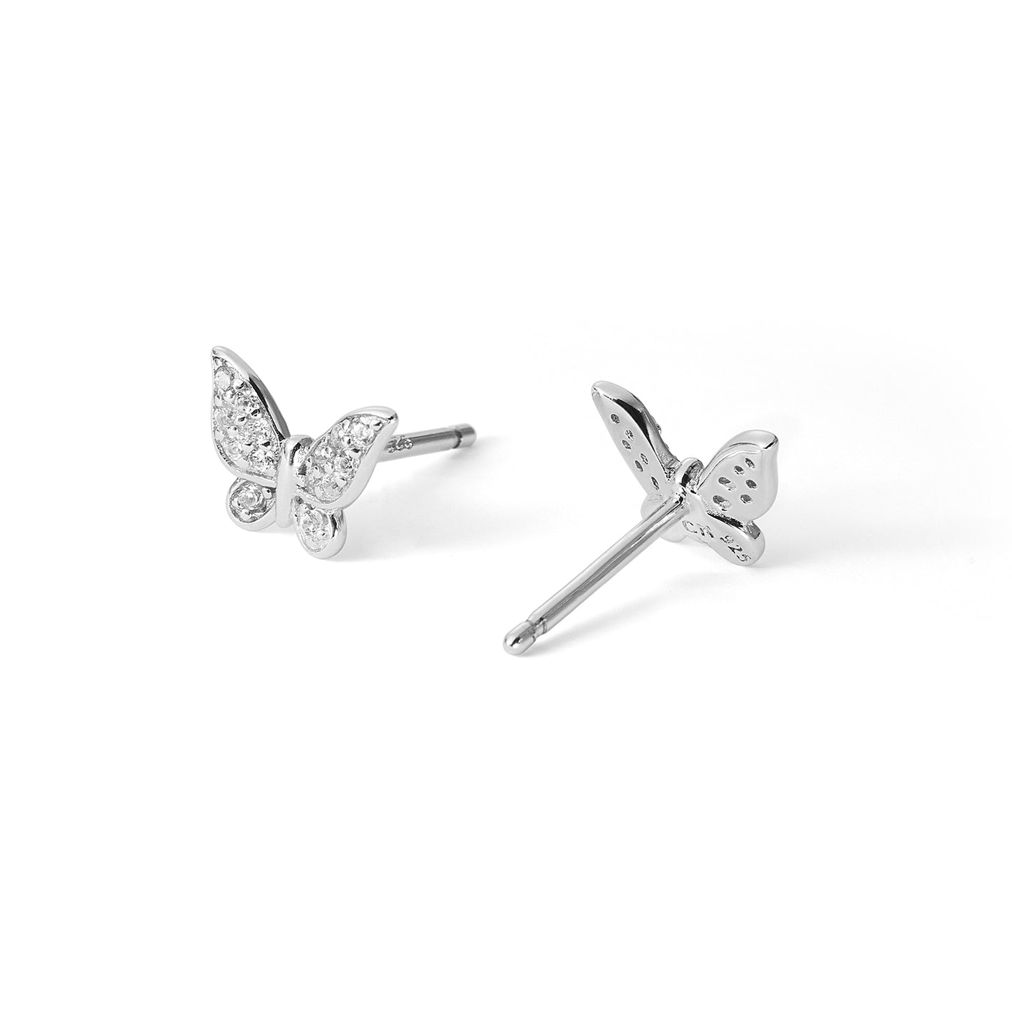 Custom Trendy Colorful Stone Jewelry Making Wholesale OEM Rhodium Plated S925 Sterling Silver Colour CZ Stud Earrings Butterfly