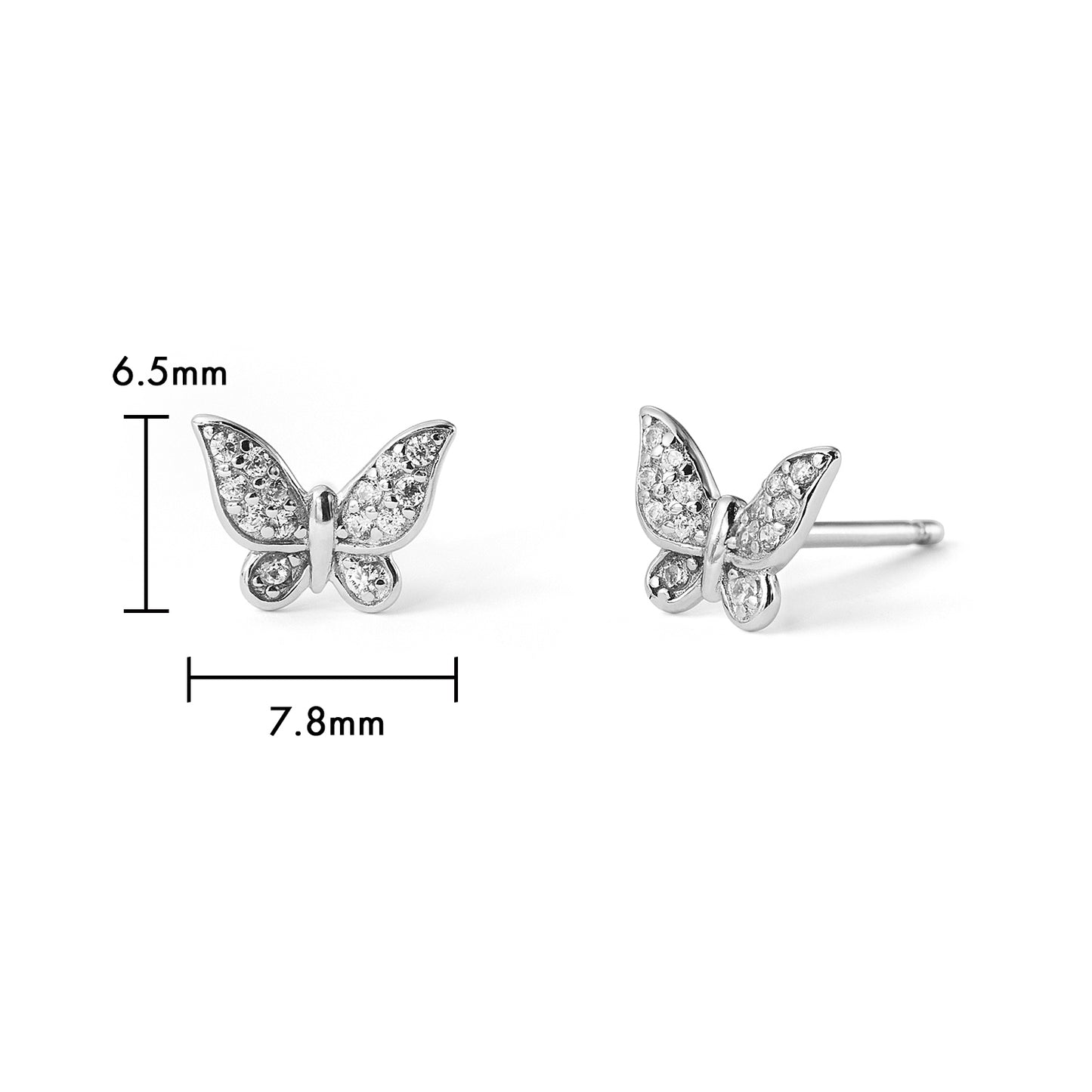 Custom Trendy Colorful Stone Jewelry Making Wholesale OEM Rhodium Plated S925 Sterling Silver Colour CZ Stud Earrings Butterfly