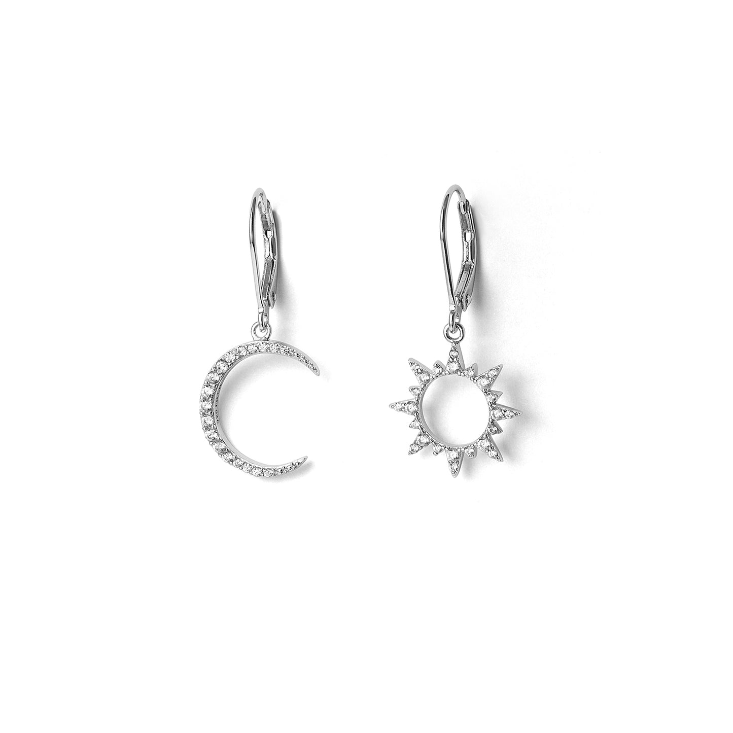 Wholesale popular 18K gold plated 925 Sterling Silver Zircon Sun and Moon Stud Earrings